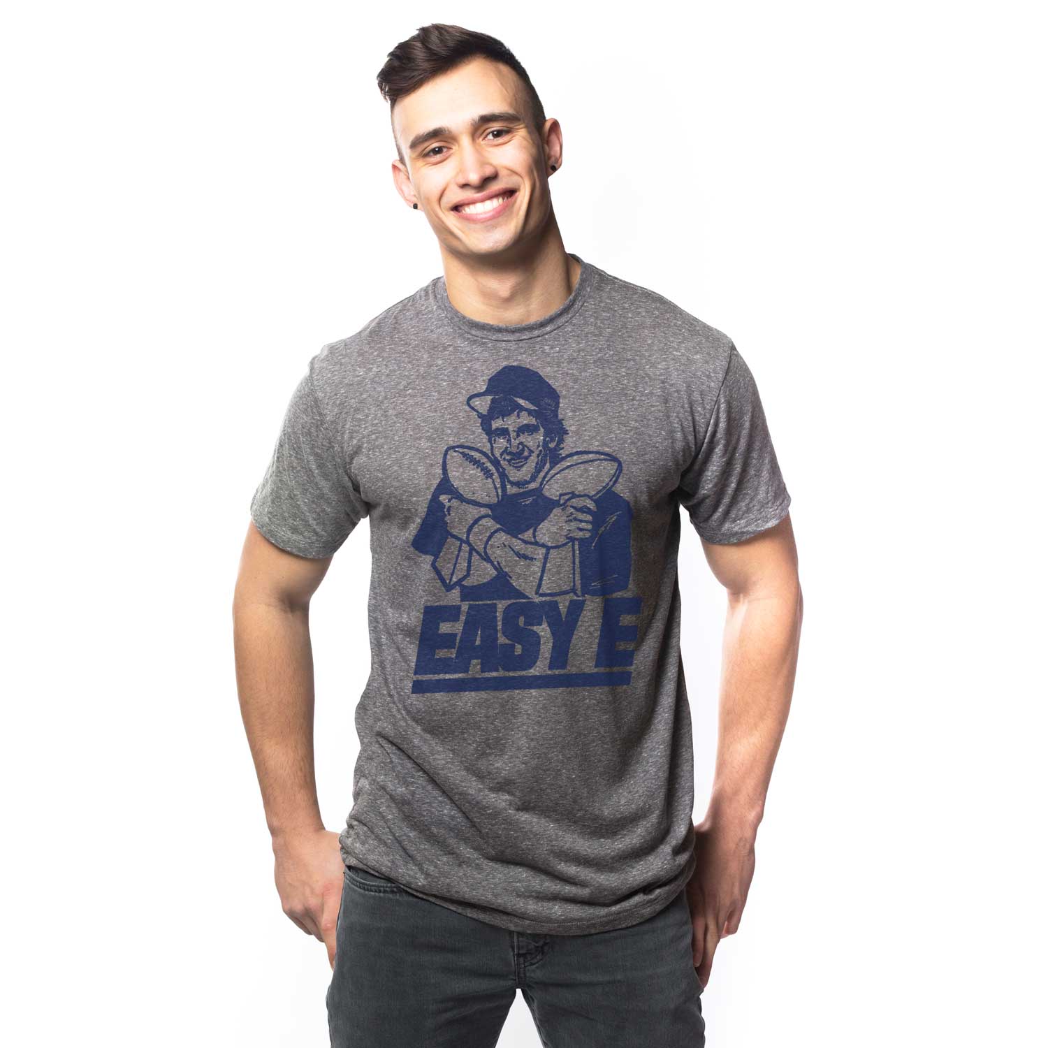 Men's Easy E Retro Sports Graphic Tee | Funny NY Giants Triblend T-Shirt on Model | SOLID THREADS