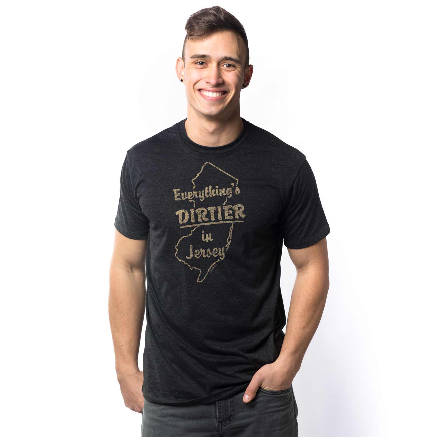 Men's Everything'S Dirtier In Jersey Vintage Graphic T-Shirt | Funny NJ Tee on Model | Solid Threads