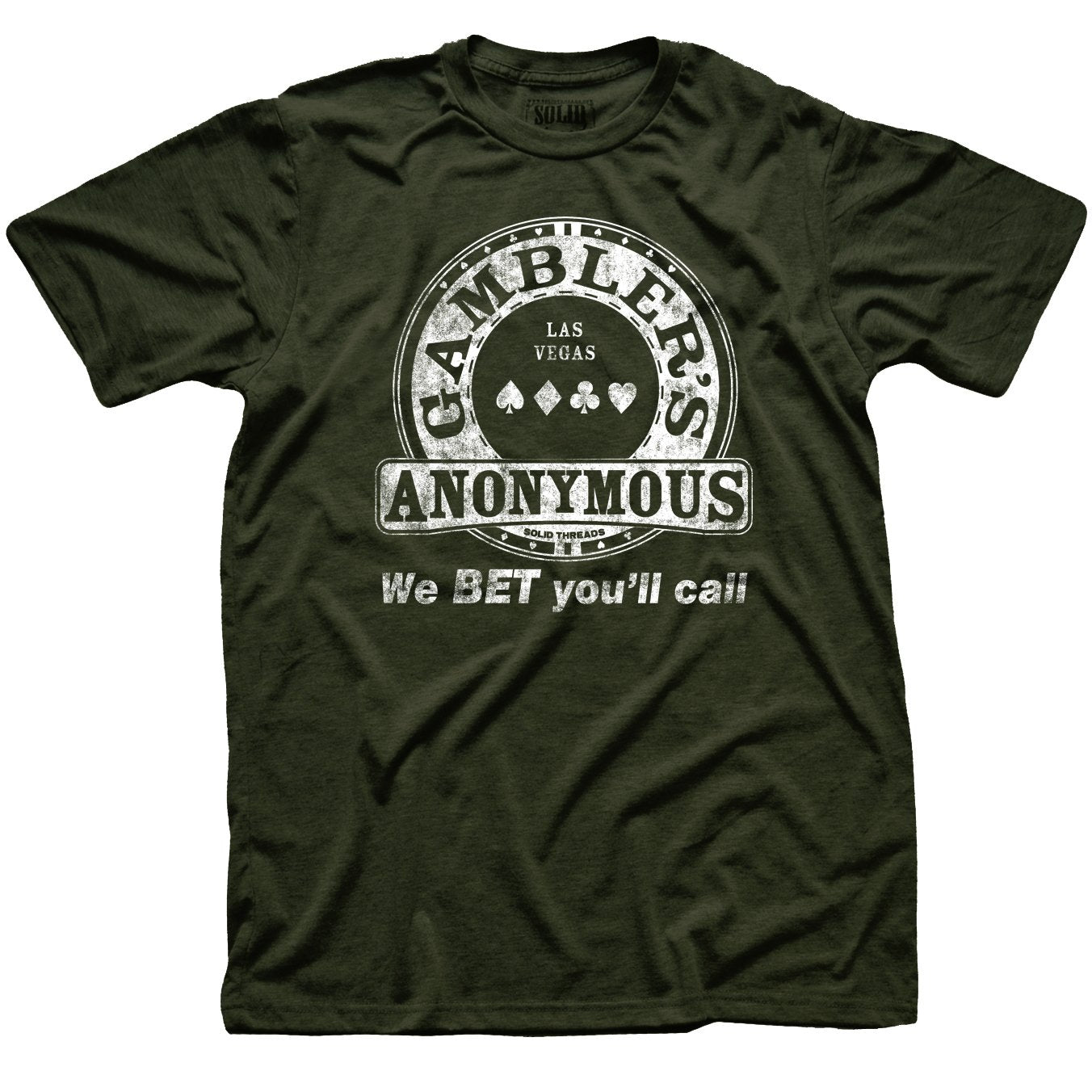Men's Gambler's Anonymous Vintage Graphic T-Shirt | Funny Vegas Poker Soft Tee | Solid Threads