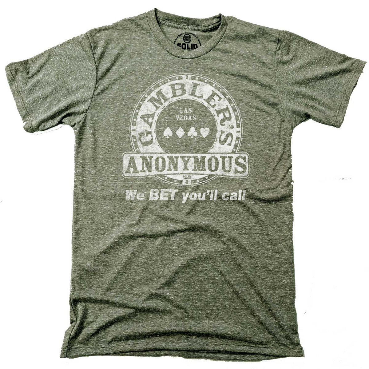 Men&#39;s Gambler&#39;s Anonymous Vintage Graphic T-Shirt | Funny Vegas Poker Triblend Tee | Solid Threads