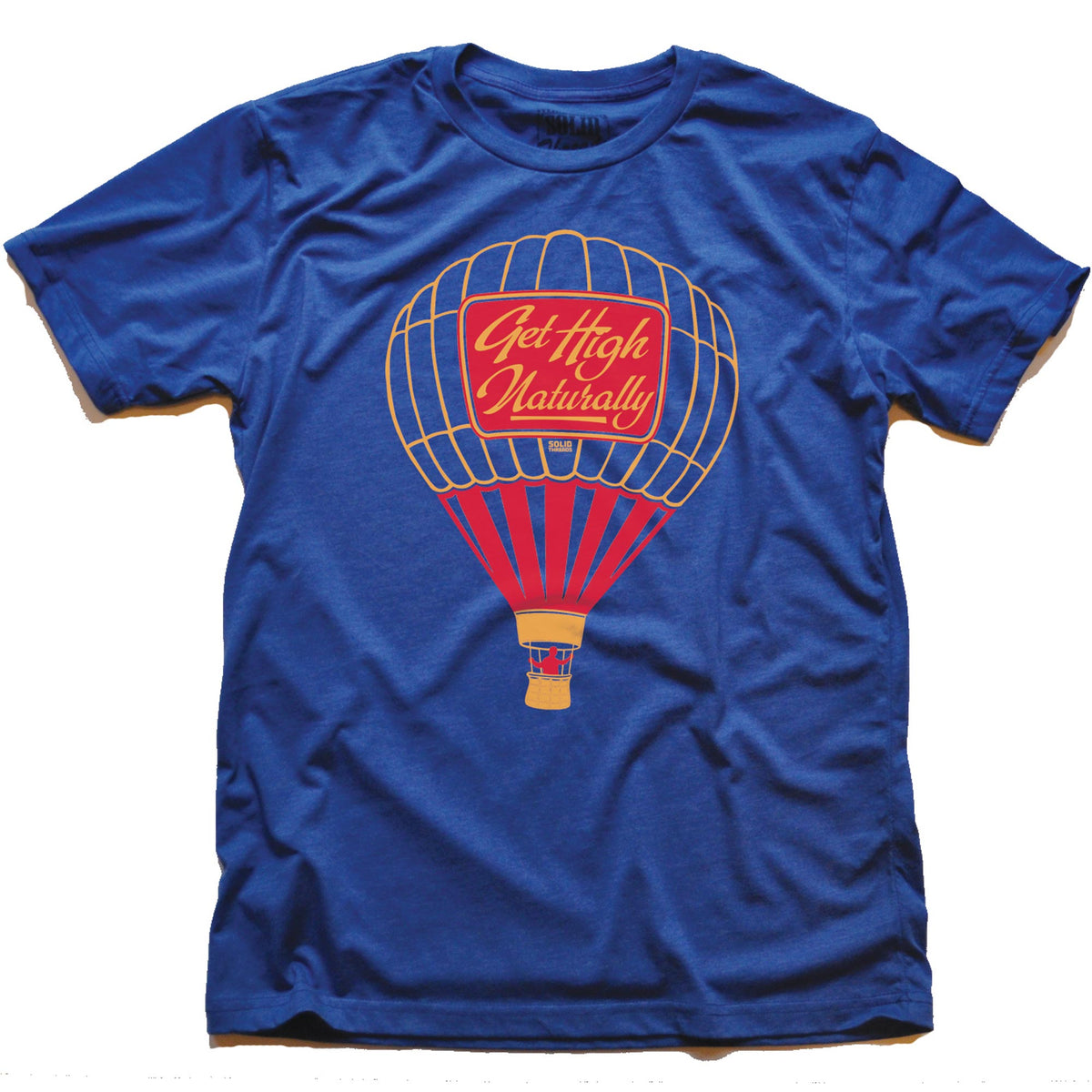 Men&#39;s Get High Naturally Retro Hot Air Balloon T-shirt | Cool Marijuana Graphic Tee | Solid Threads