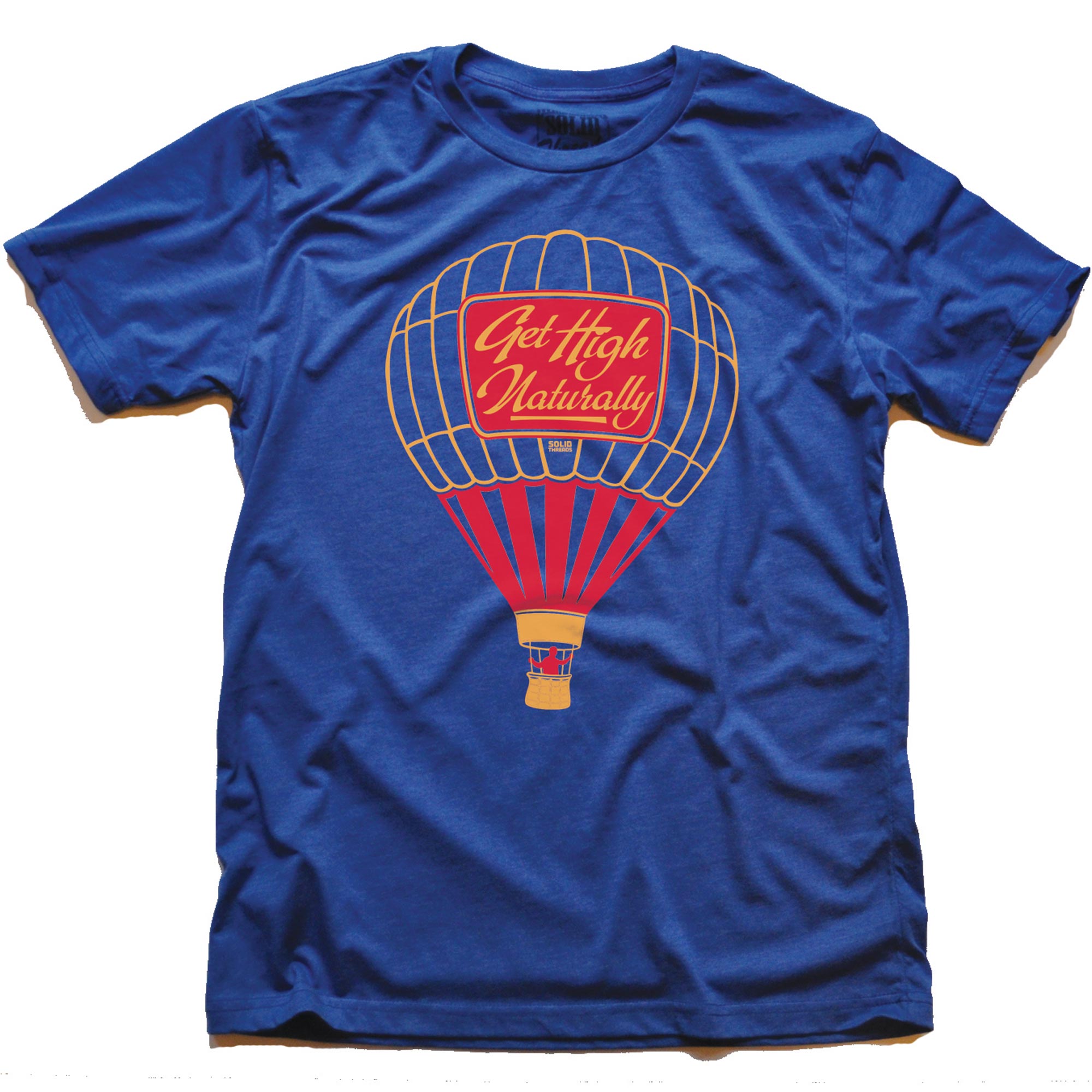 Men's Get High Naturally Retro Hot Air Balloon T-shirt | Cool Marijuana Graphic Tee | Solid Threads