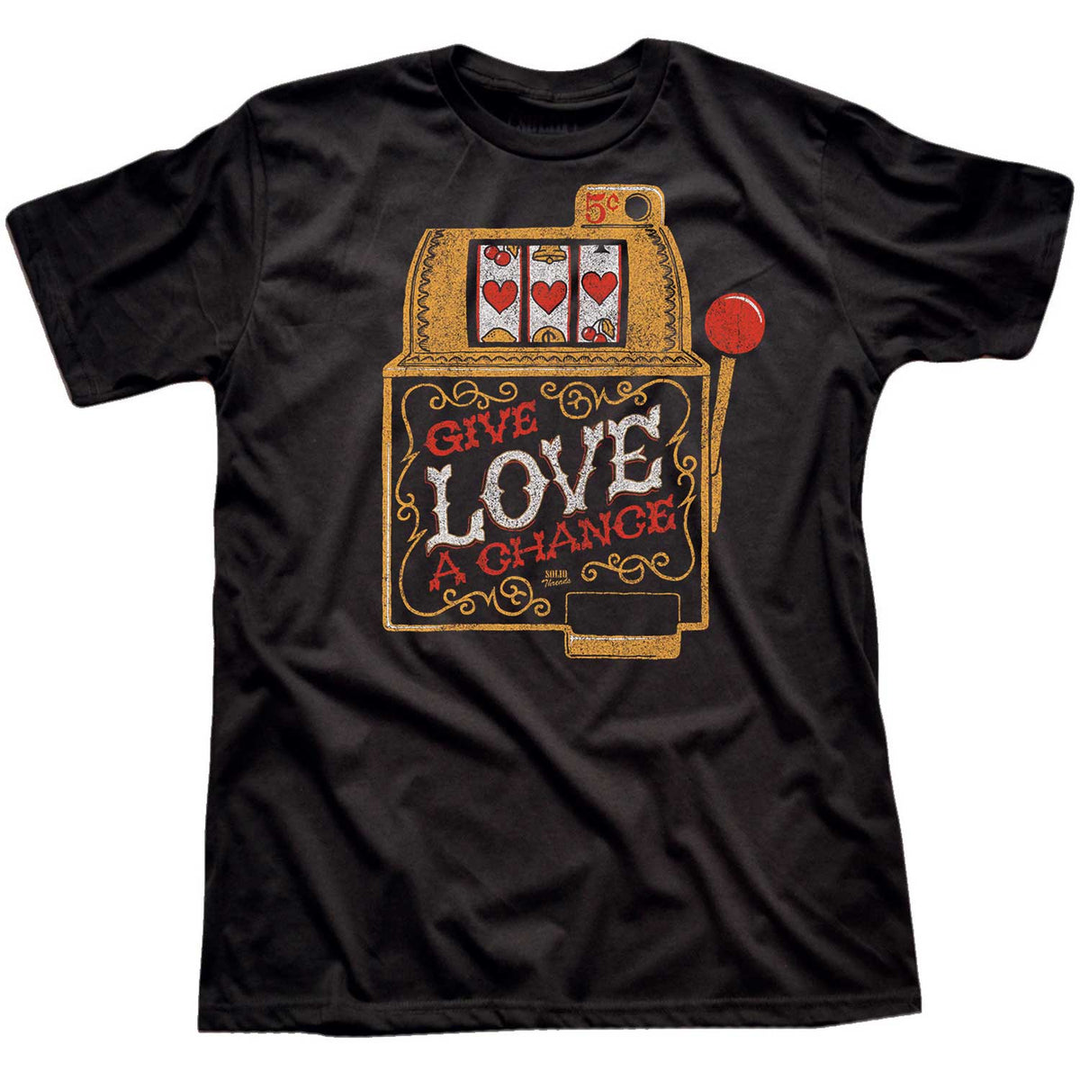 Men&#39;s Give Love A Chance Cool Graphic T-Shirt | Vintage Hopeless Romantic Tee | Solid Threads