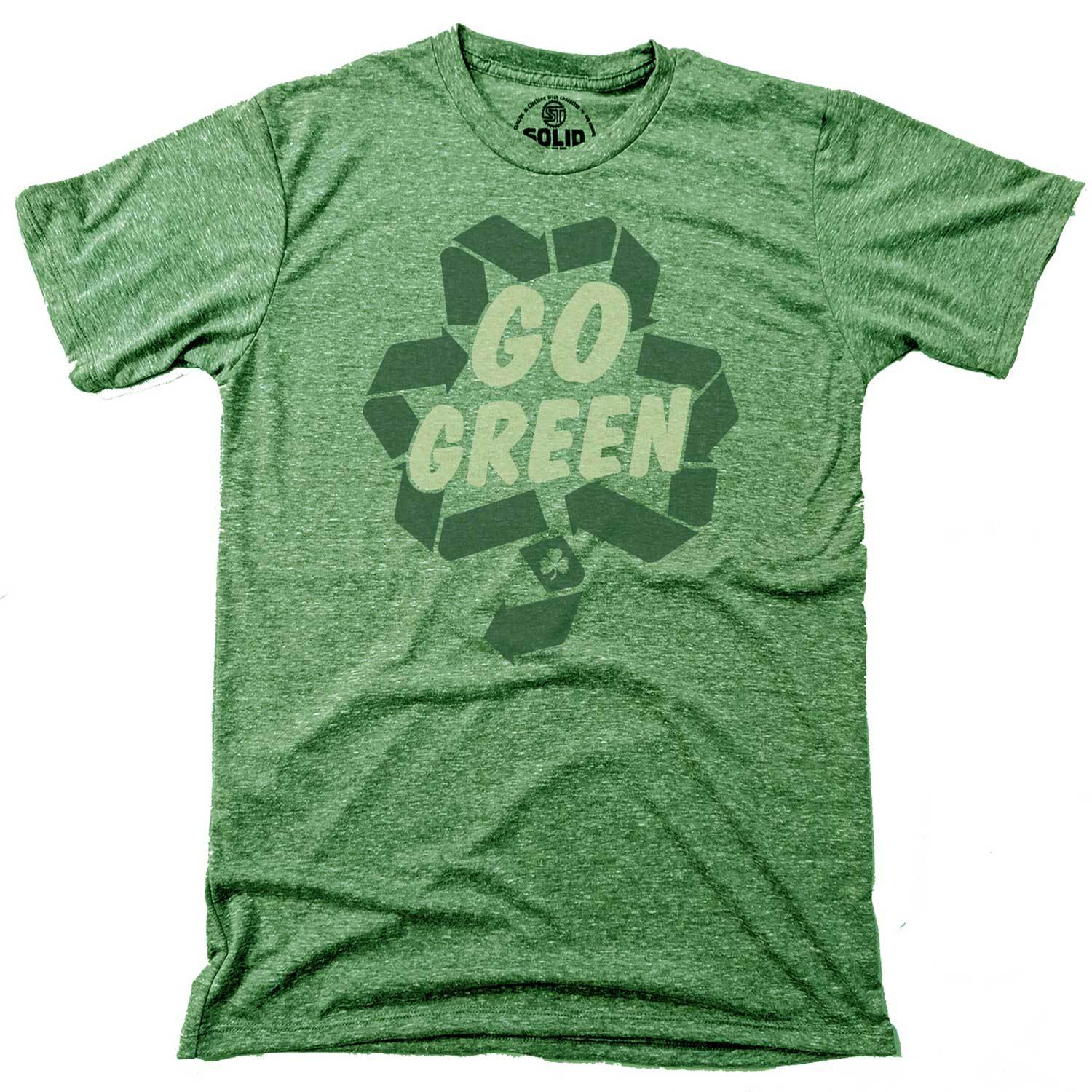 Men's Go Green Cool Recycling Graphic T-Shirt | Vintage St Paddy's Day Shamrock Tee | Solid Threads