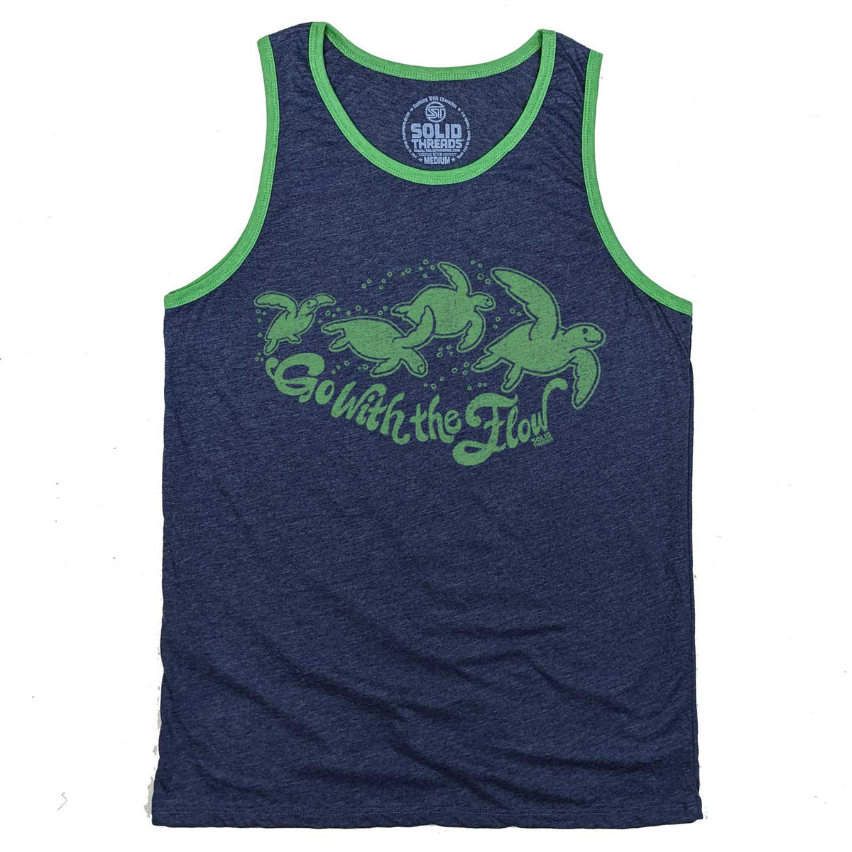 Men&#39;s Go With the Flow Vintage Graphic Tank Top | Cool Turtle T-shirt | Solid Threads