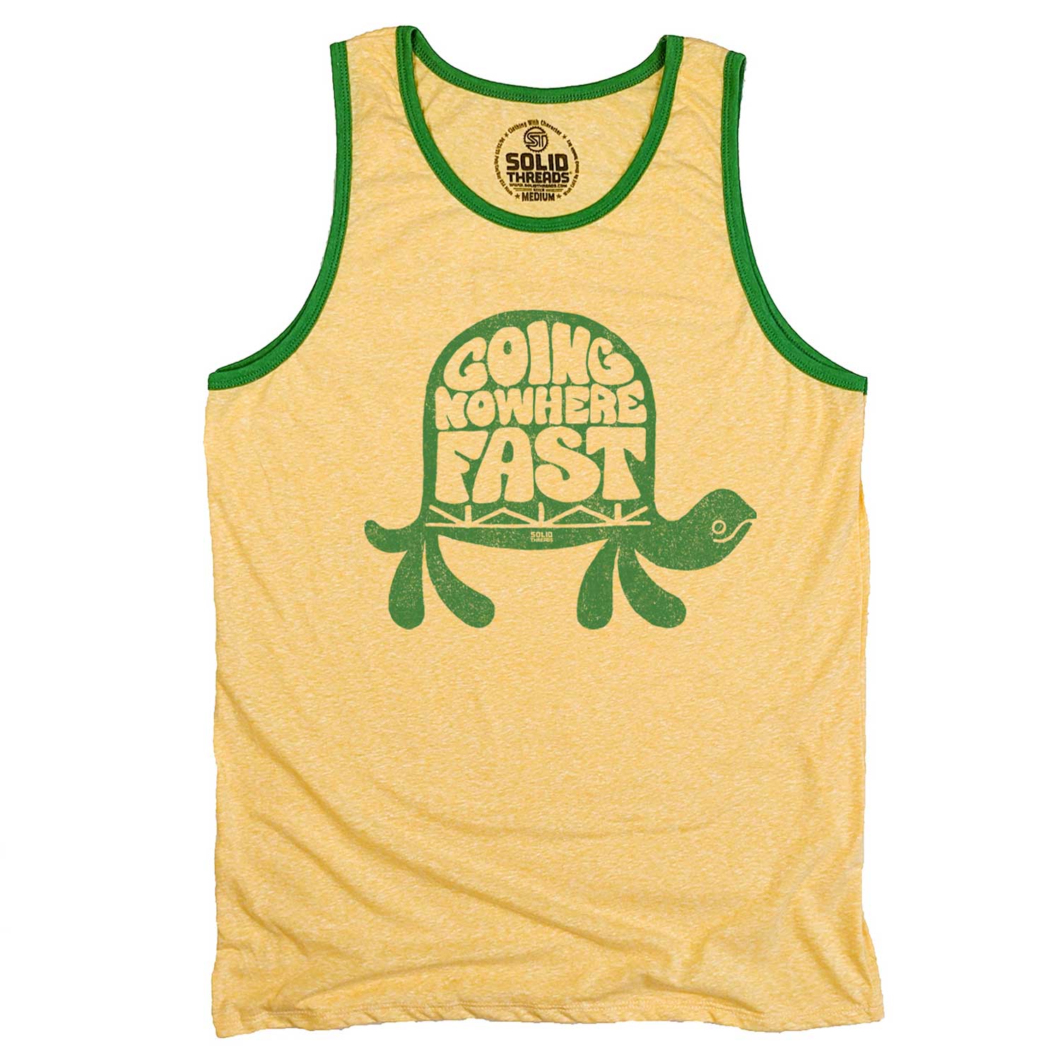 Men's Going Nowhere Fast Vintage Graphic Tank Top | Funny Turtle T-shirt | Solid Threads