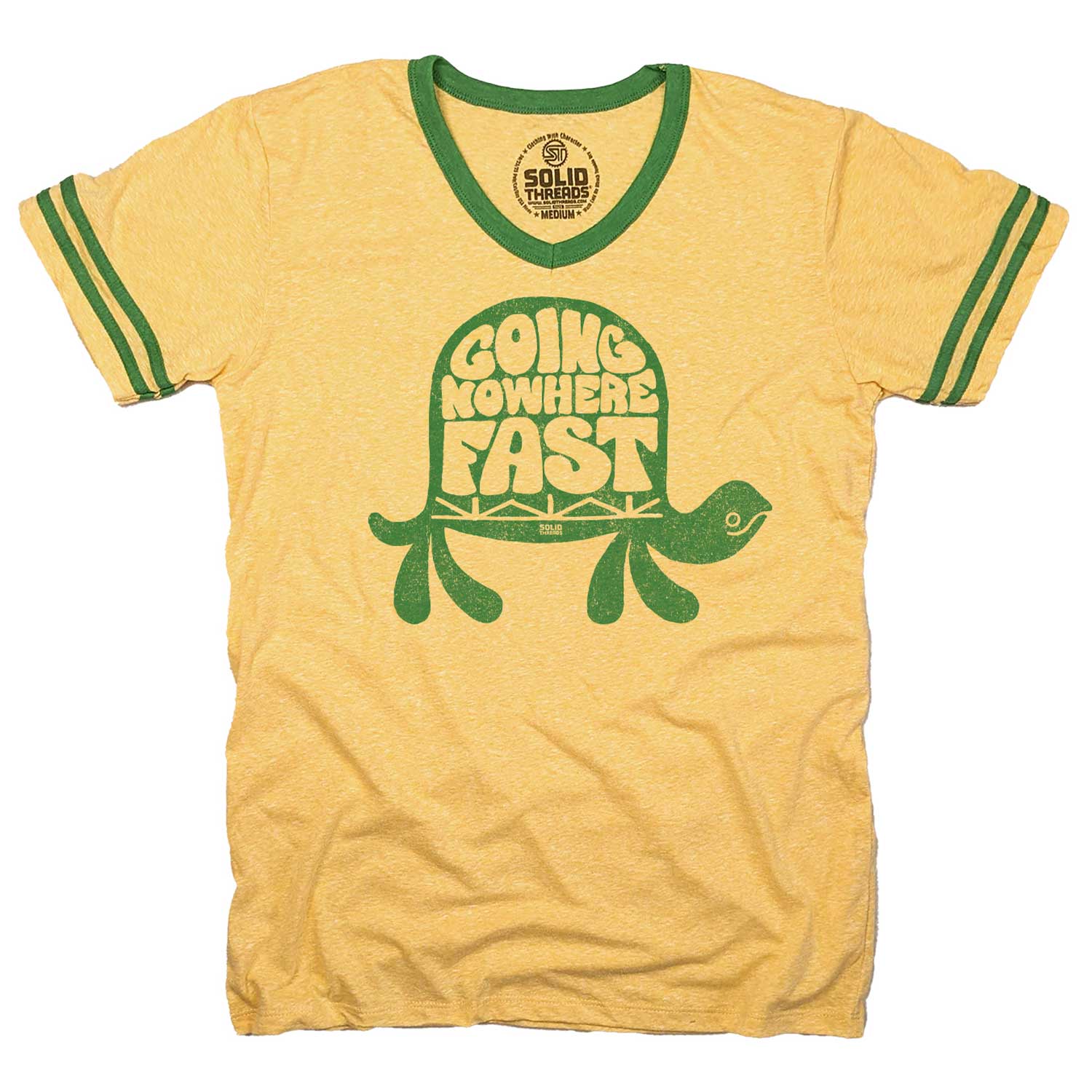 Men's Vintage Going Nowhere Fast Graphic V-Neck Tee Funny Turtle