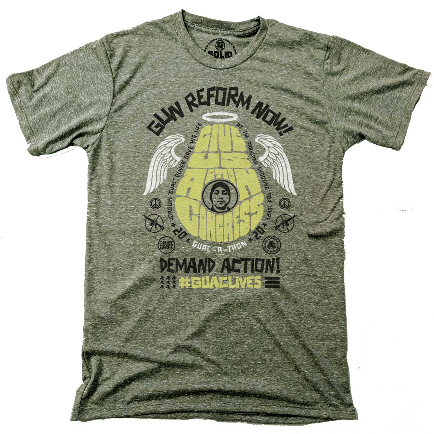 Men's Guac live give us action congress vintage inspired gun reform tee shirt with cool retro protest graphic | #GUAClives in SolidariTEE with Change The Ref