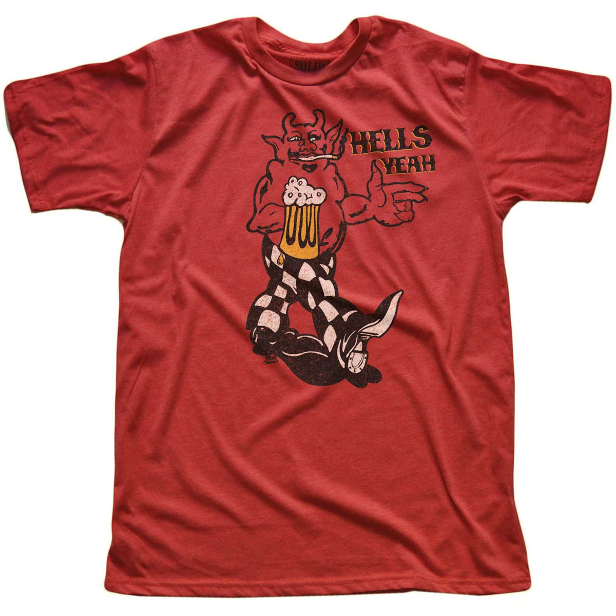 Men's Hells Yeah Vintage Devil Graphic T-Shirt | Funny Party Fiend Red Tee | Solid Threads