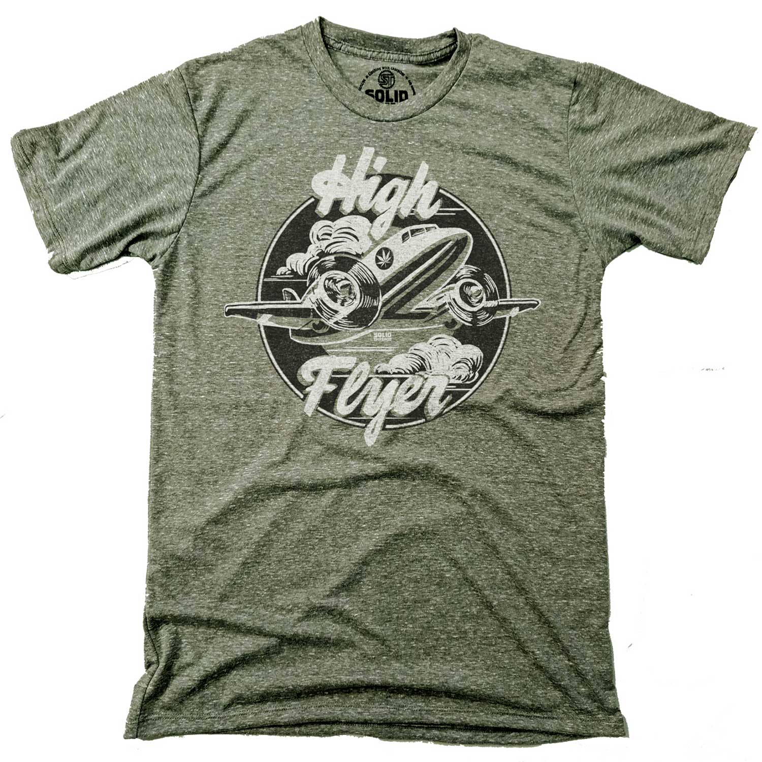 Men's High Flyer Vintage Inspired T-shirt | Retro Marijuana Tee with Airplane Graphic | Solid Threads