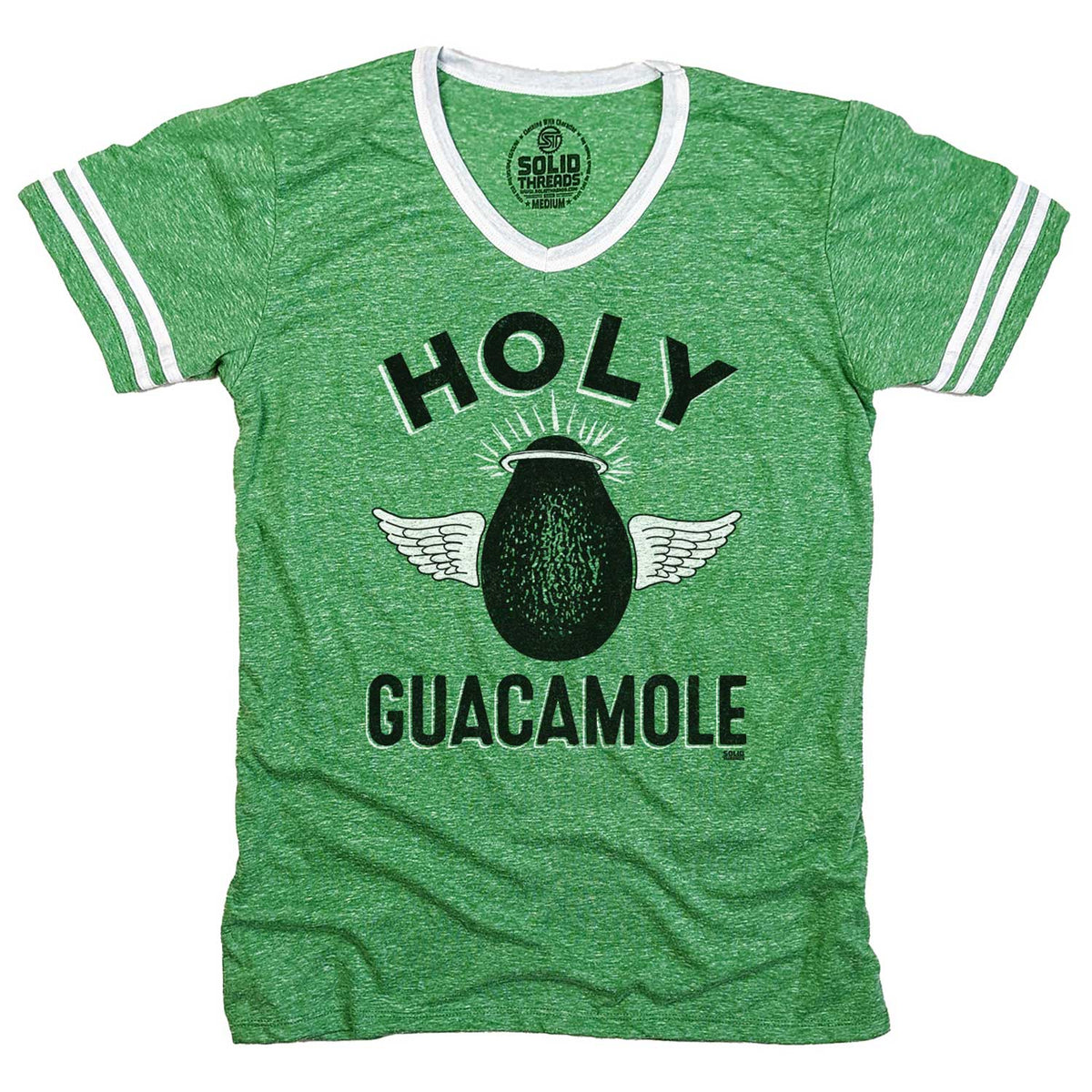 Men&#39;s Cool Holy Guacamole Retro Graphic V-neck Tee | Funny Avocado Shirt for Foodie | SOLID THREADS