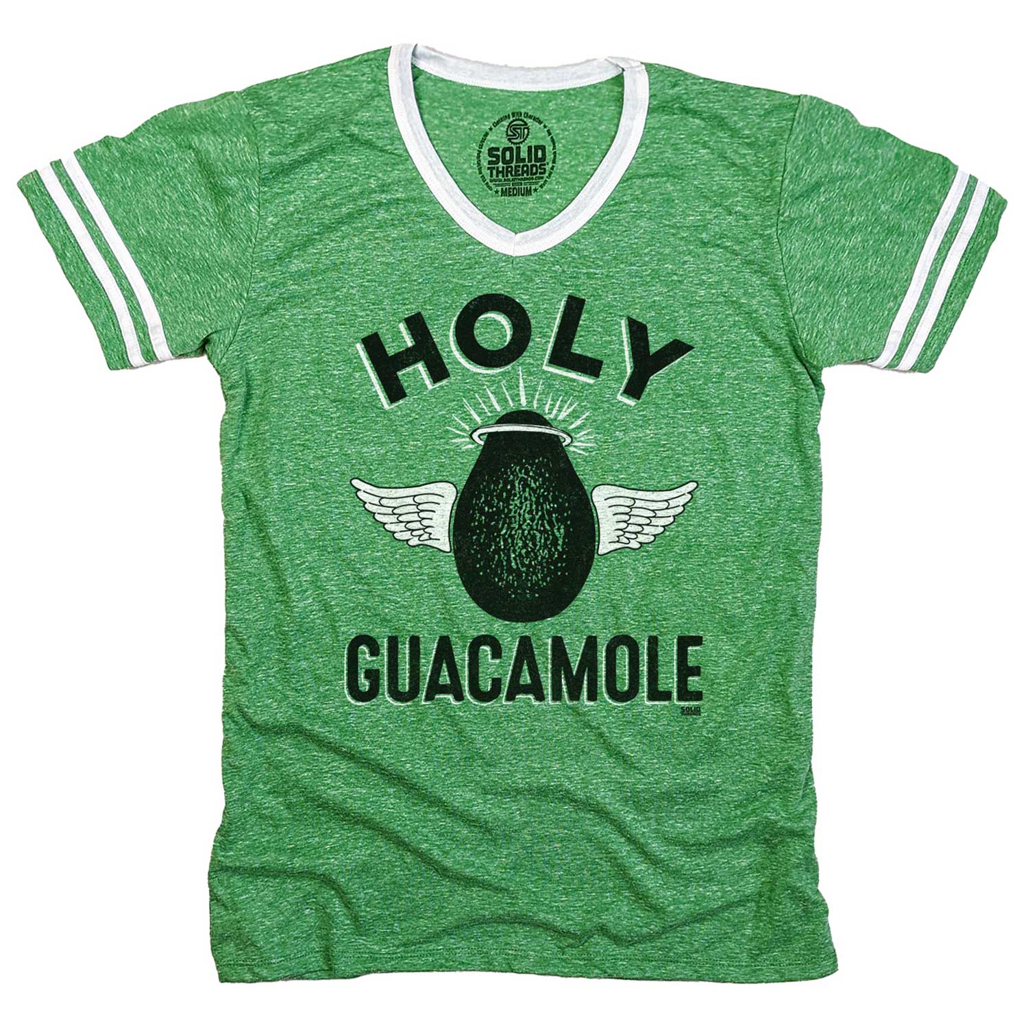 Men's Cool Holy Guacamole Retro Graphic V-neck Tee | Funny Avocado Shirt for Foodie | SOLID THREADS