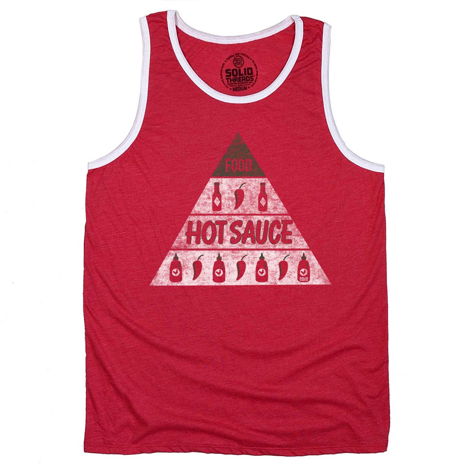 Men's Hot Sauce Vintage Graphic Tank Top | Funny Spicy Food Pyramid Sleeveless Shirt | Solid Threads
