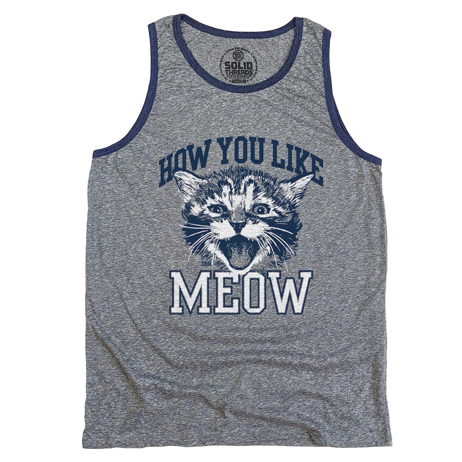 Men's How You Like Meow Vintage Graphic Tank Top | Funny Cat T-shirt | Solid Threads