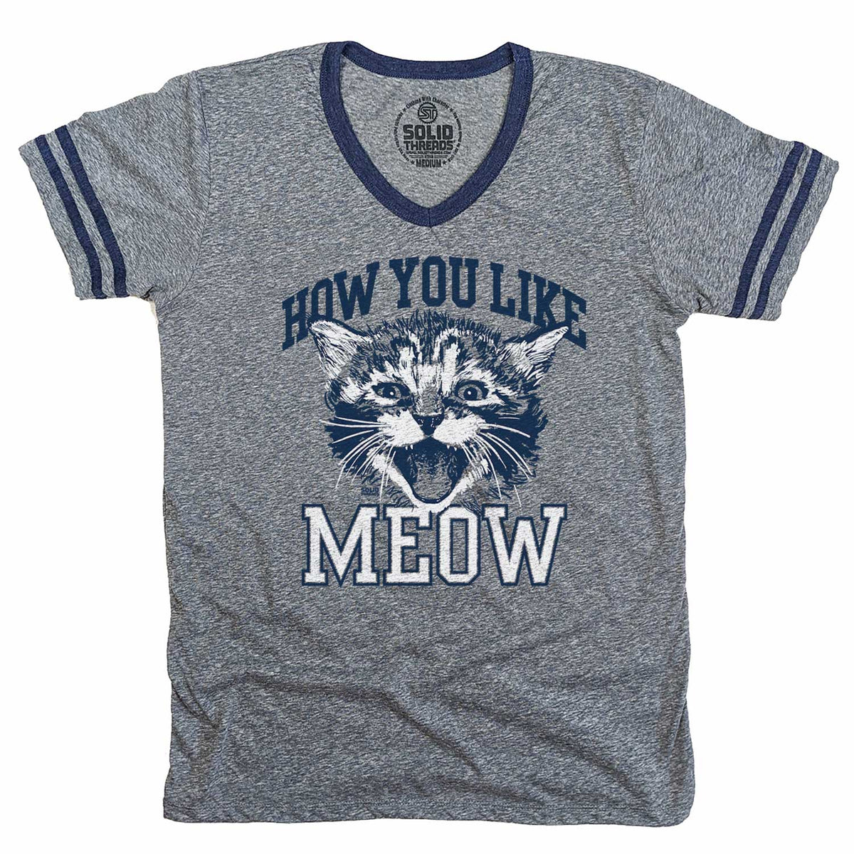 Men&#39;s How You Like Meow Vintage Graphic V-Neck Tee | Funny Cat T-shirt | Solid Threads