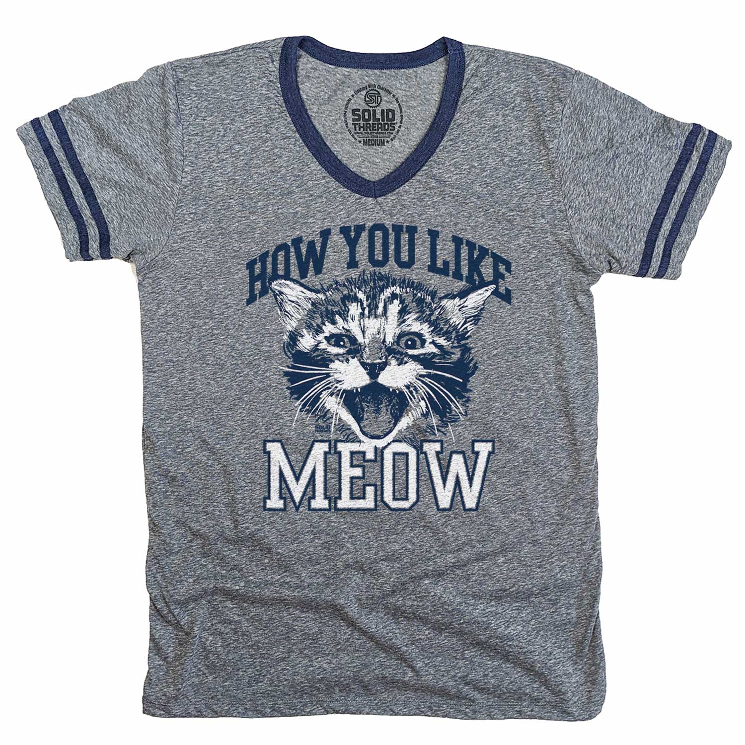 Men's How You Like Meow Vintage Graphic V-Neck Tee | Funny Cat T-shirt | Solid Threads