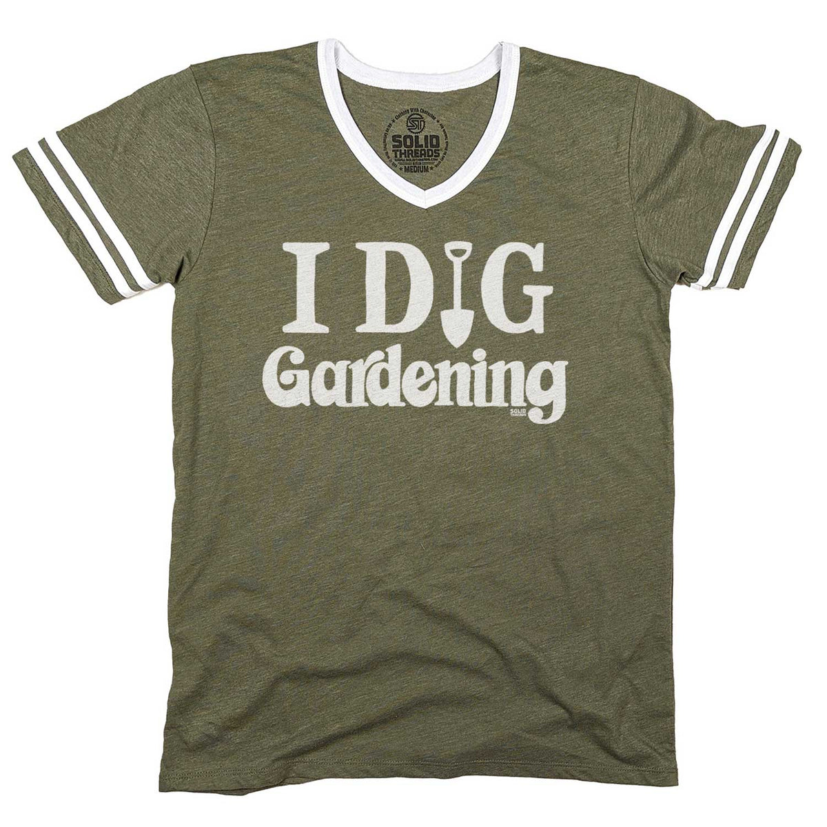 Men&#39;s I Dig Gardening Vintage Graphic V-Neck Tee | Retro Garden T-shirt | Solid Threads