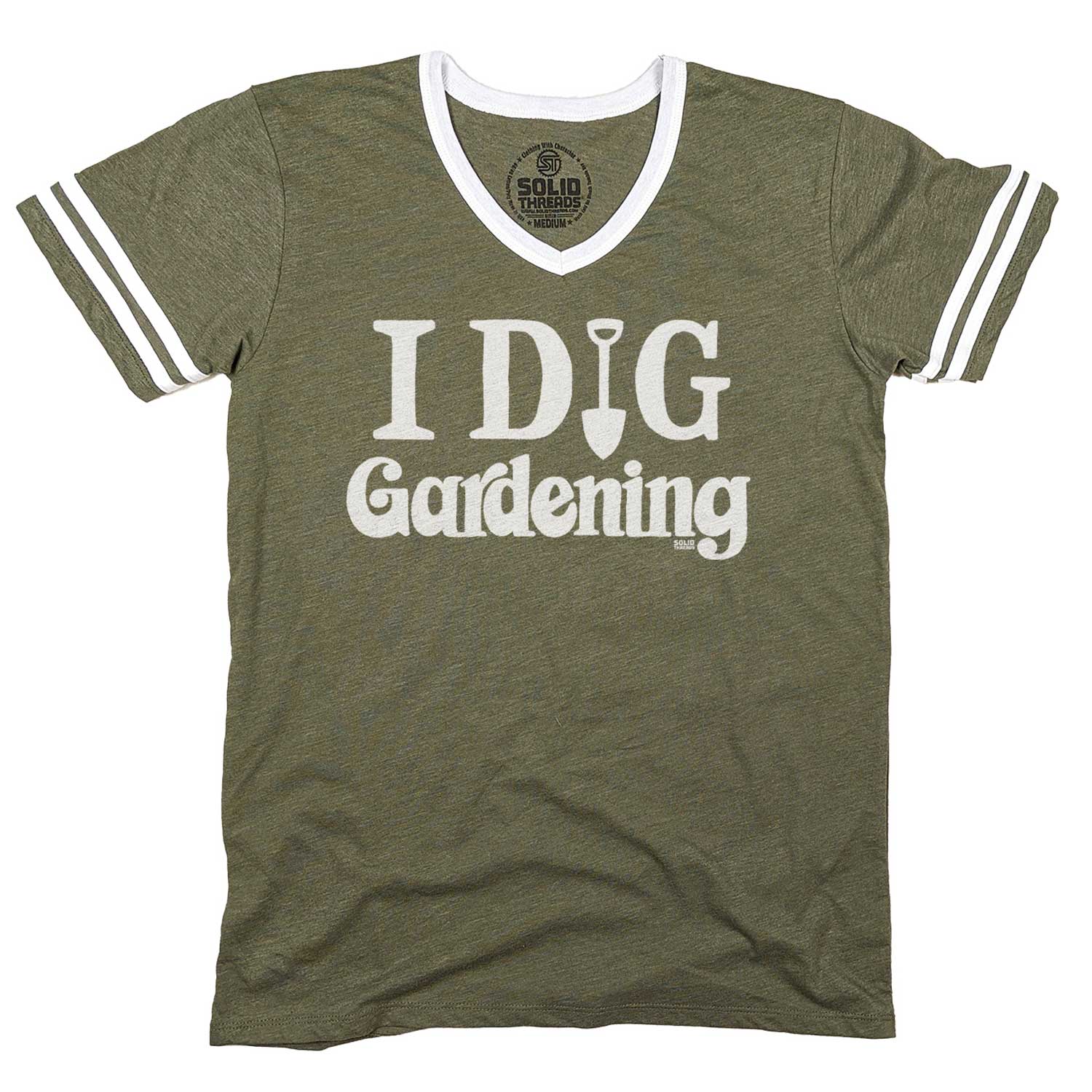 Men's I Dig Gardening Vintage Graphic V-Neck Tee | Retro Garden T-shirt | Solid Threads