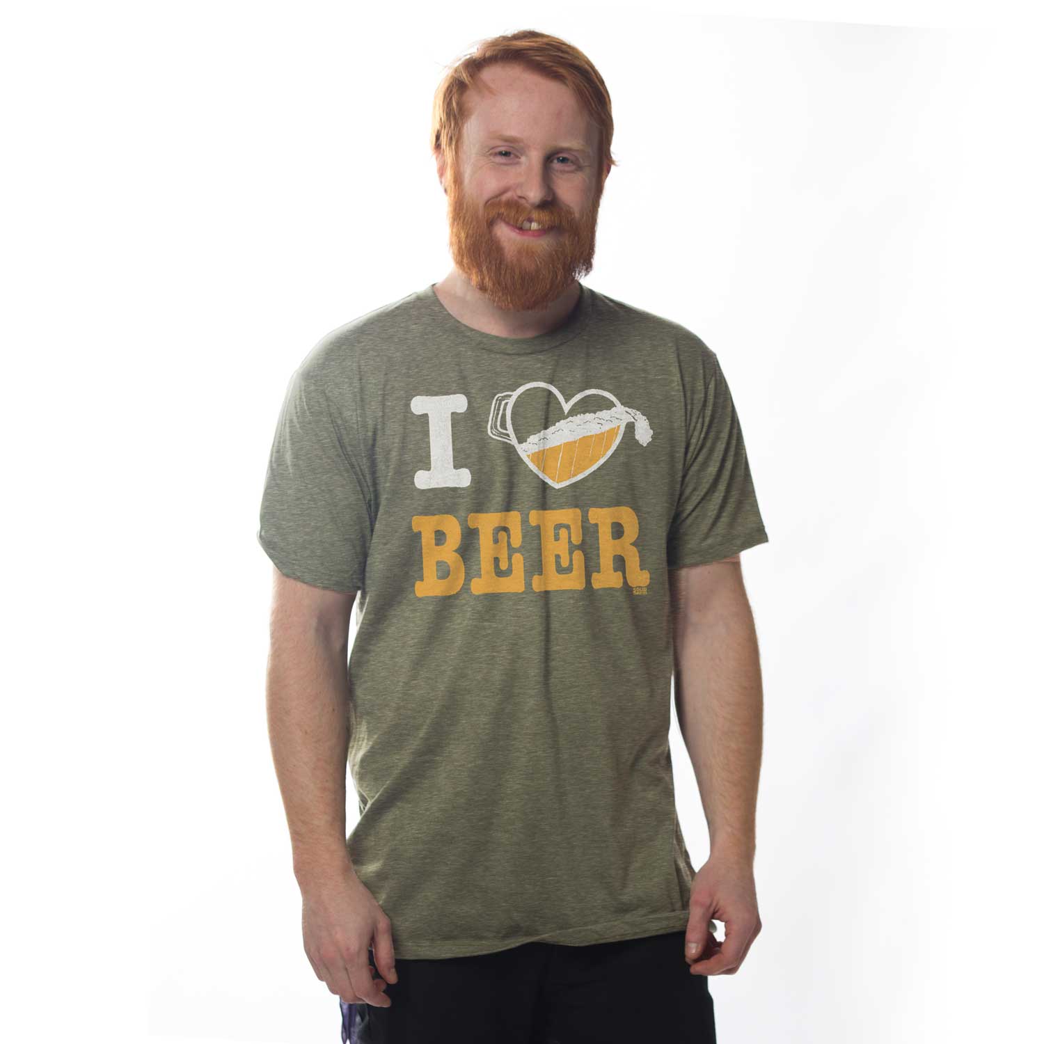 Men's I Heart Beer Pitcher Cool Graphic T-Shirt | Vintage Drinking Tee on Model | Solid Threads
