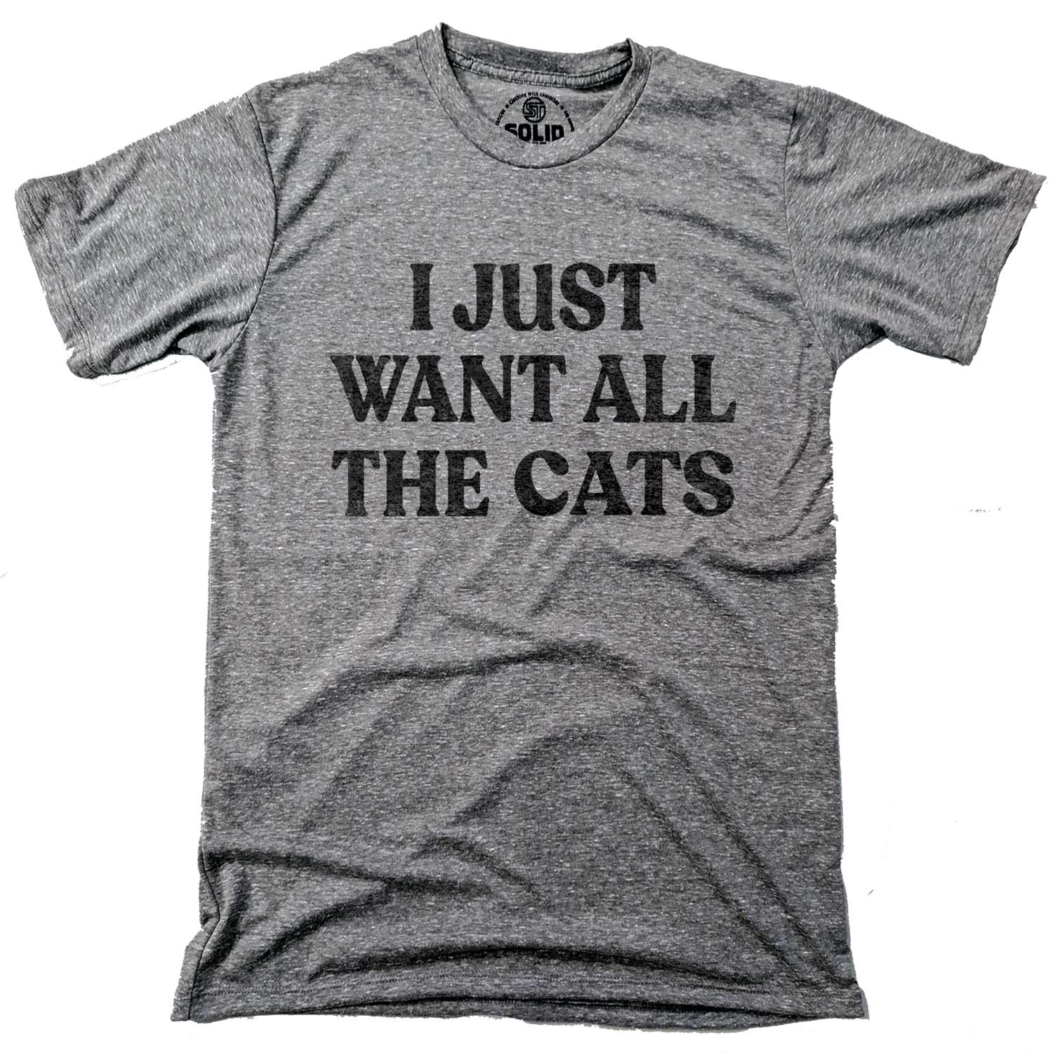 Men's I Just Want All The Cats Vintage Graphic Tee | Funny Animal Triblend T-shirt | Solid Threads