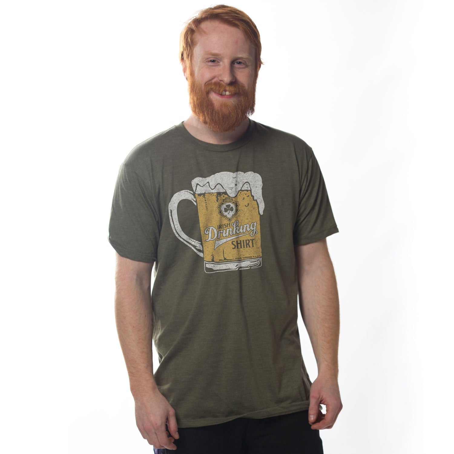 Men's Irish Drinking Shirt Vintage Graphic Tee | Retro St. Paddy's T-shirt on Model | Solid Threads