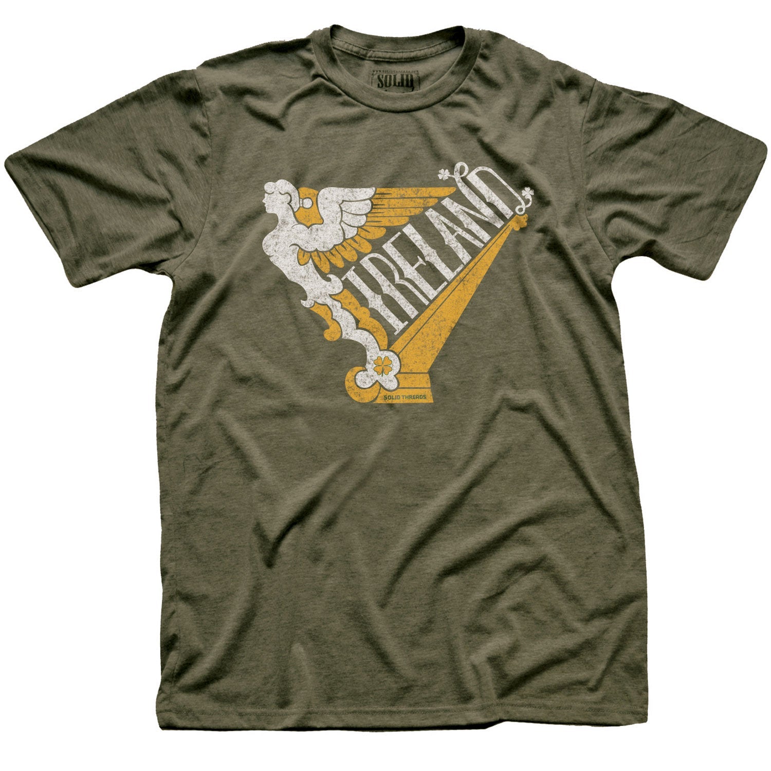 Men's Ireland Harp Cool St Paddy's Graphic T-Shirt | Vintage Irish Music Tee | Solid Threads