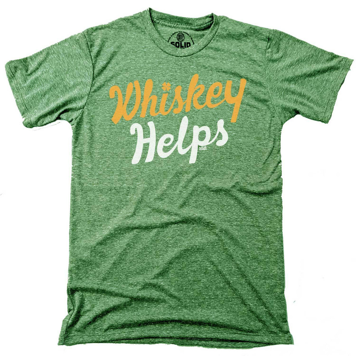 Men&#39;s Irish Whiskey Helps Vintage Graphic Tee | Funny Drinking T-shirt on Model | Solid Threads