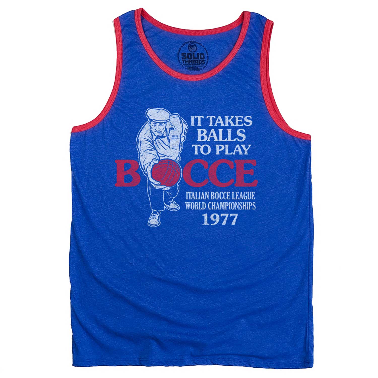Men's It Takes Balls To Play Bocce Vintage Graphic Tank Top | Funny Bocce T-shirt | Solid Threads