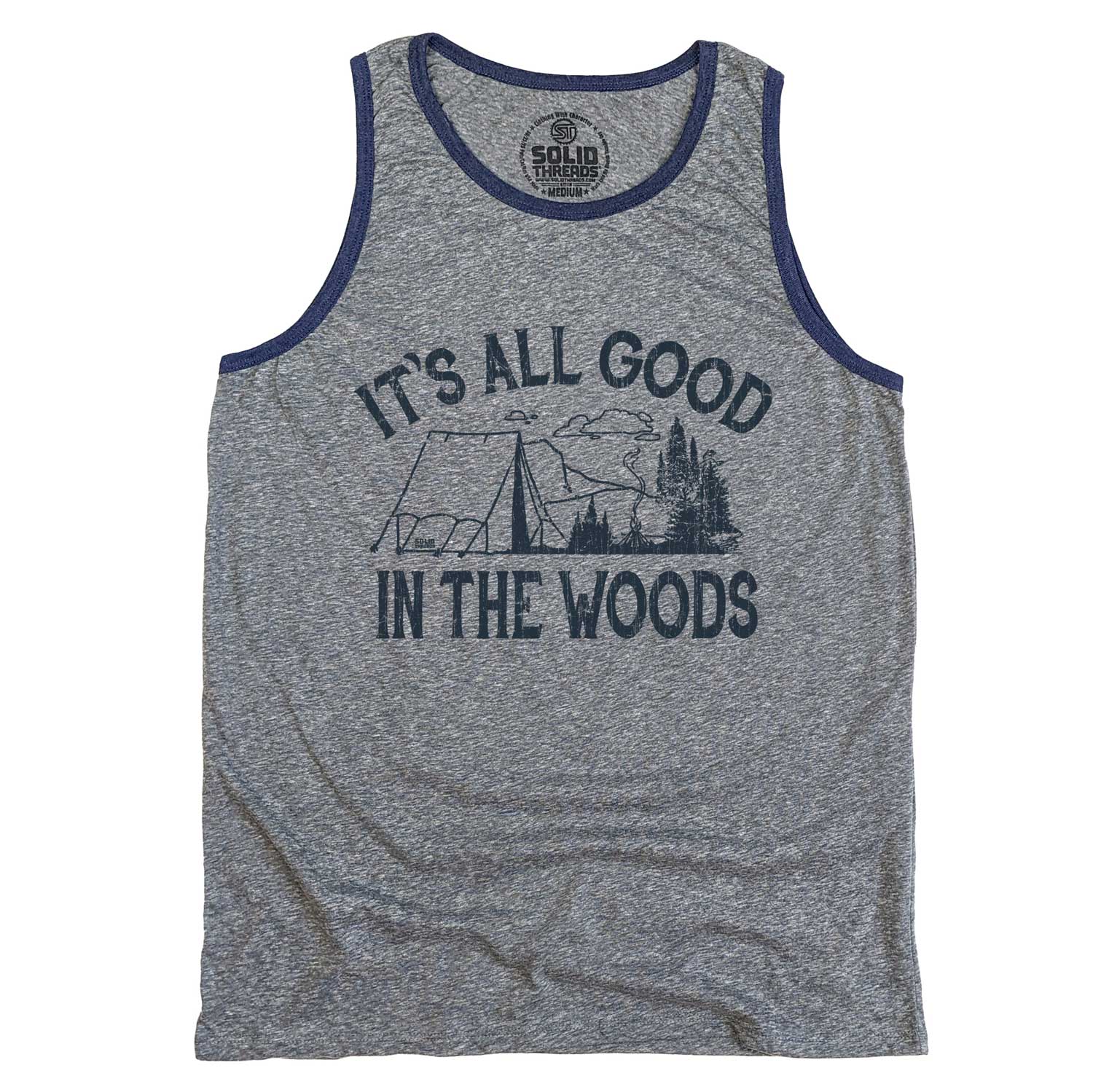 Men's It's All Good in the Woods Vintage Graphic Tank Top | Cool Camping T-shirt | Solid Threads