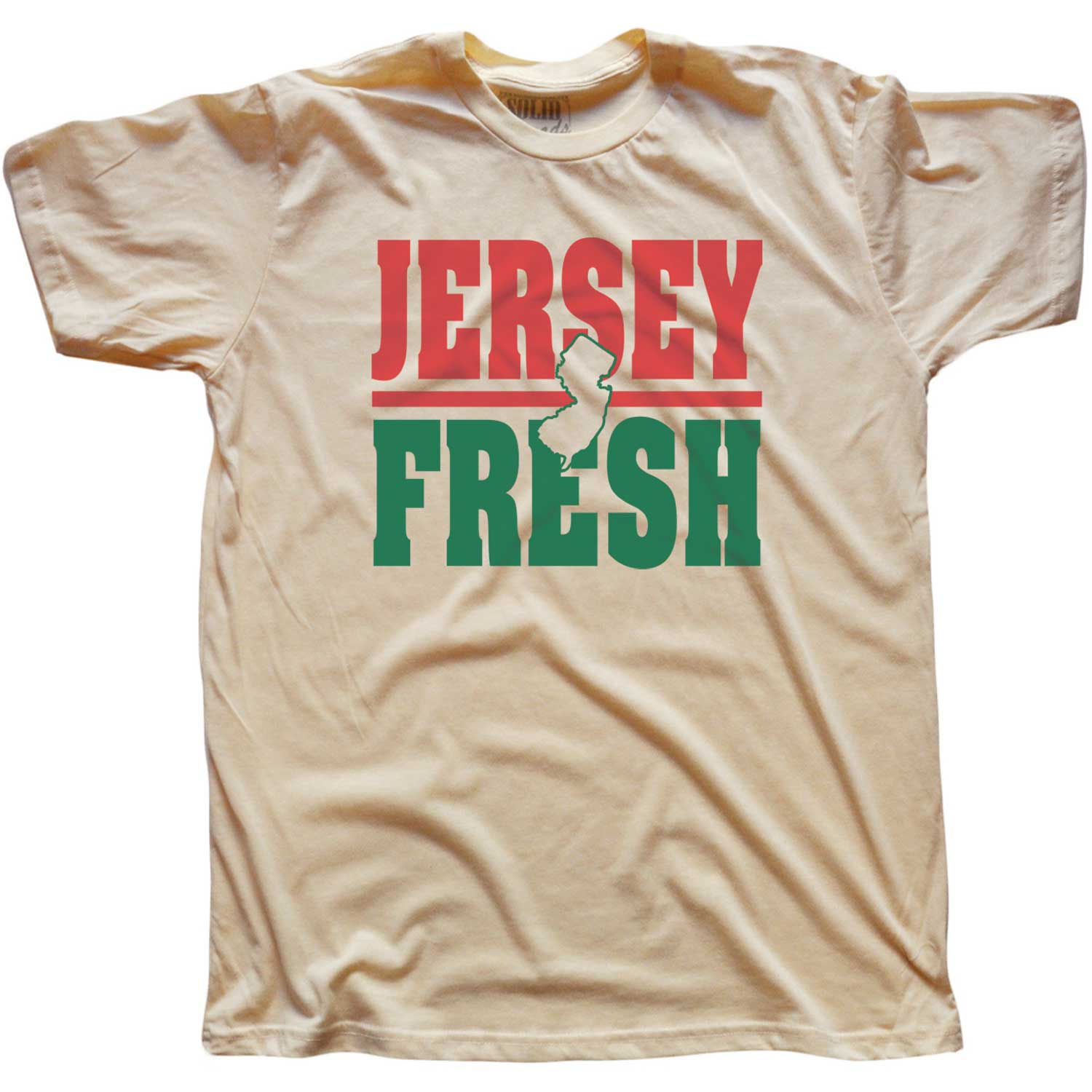 Men's Jersey Fresh Vintage Graphic Tee | Retro Garden State Pride Beige T-Shirt | Solid Threads