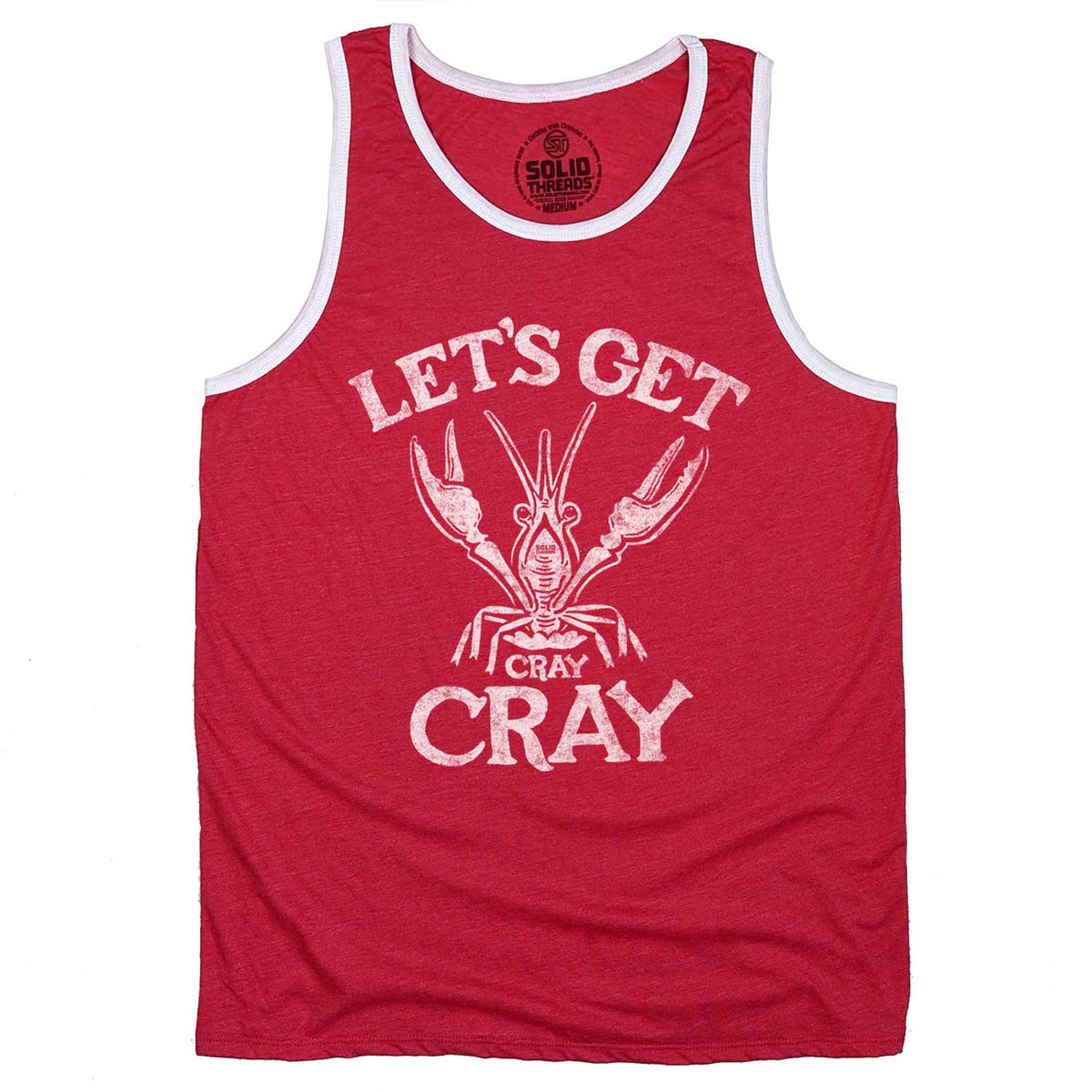 Men&#39;s Let&#39;s Get Cray Cray Vintage Graphic Tank Top | Funny Crawfish T-shirt | Solid Threads