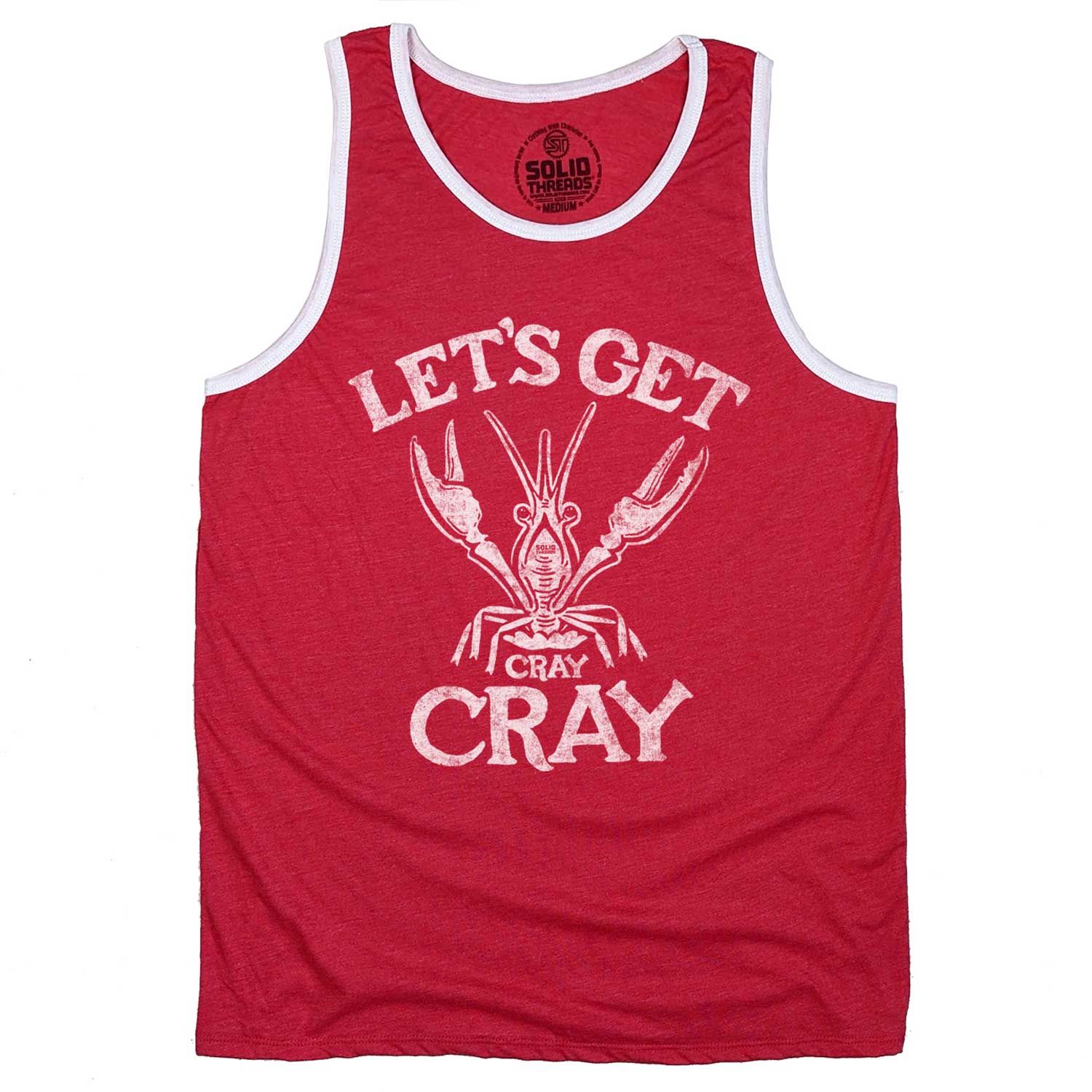 Men's Let's Get Cray Cray Vintage Graphic Tank Top | Funny Crawfish T-shirt | Solid Threads