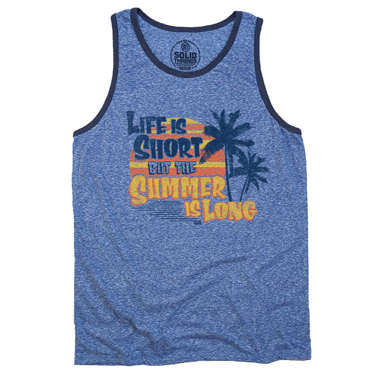 Men&#39;s Life is Short But the Summer is Long Graphic Tank Top | Retro Sleeveless Shirt | Solid Threads