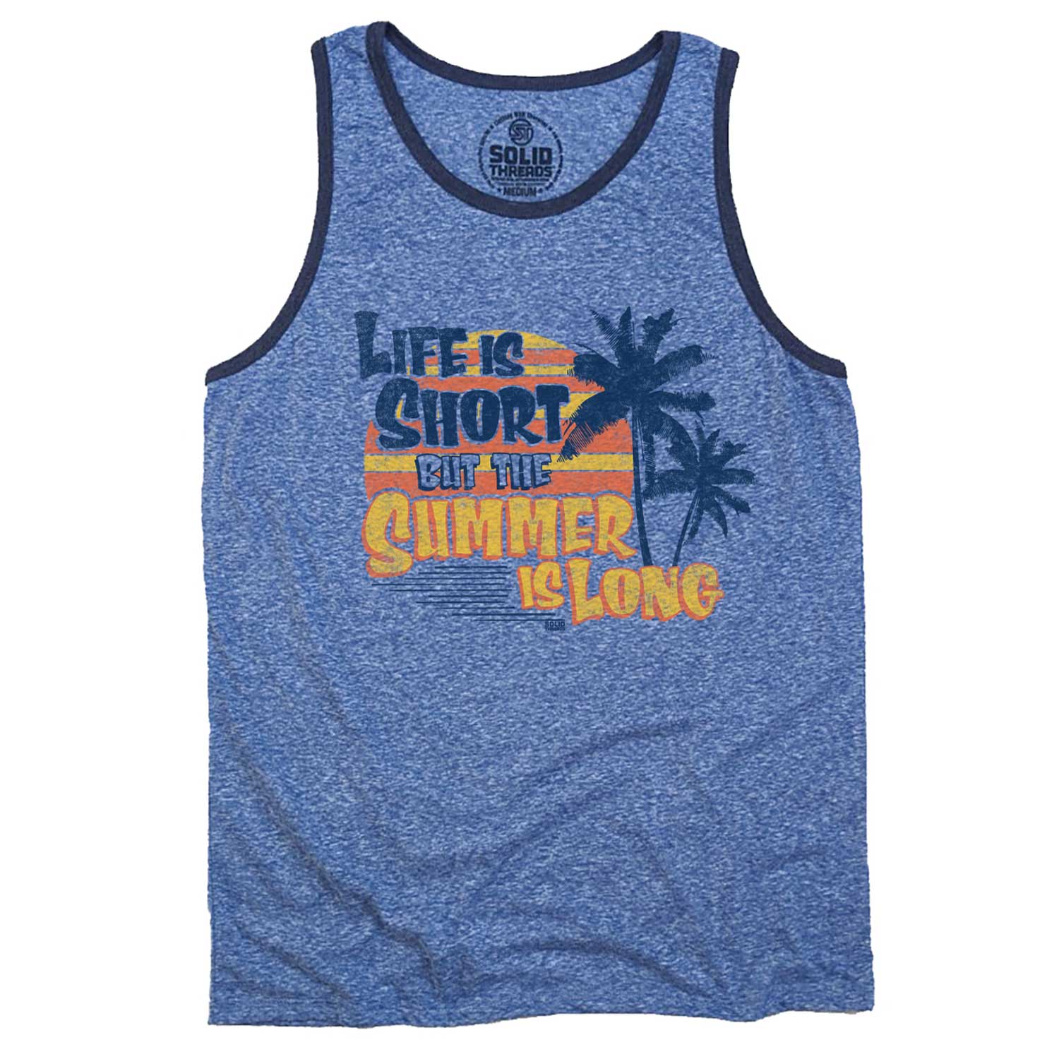 Men's Life is Short But the Summer is Long Graphic Tank Top | Retro Sleeveless Shirt | Solid Threads