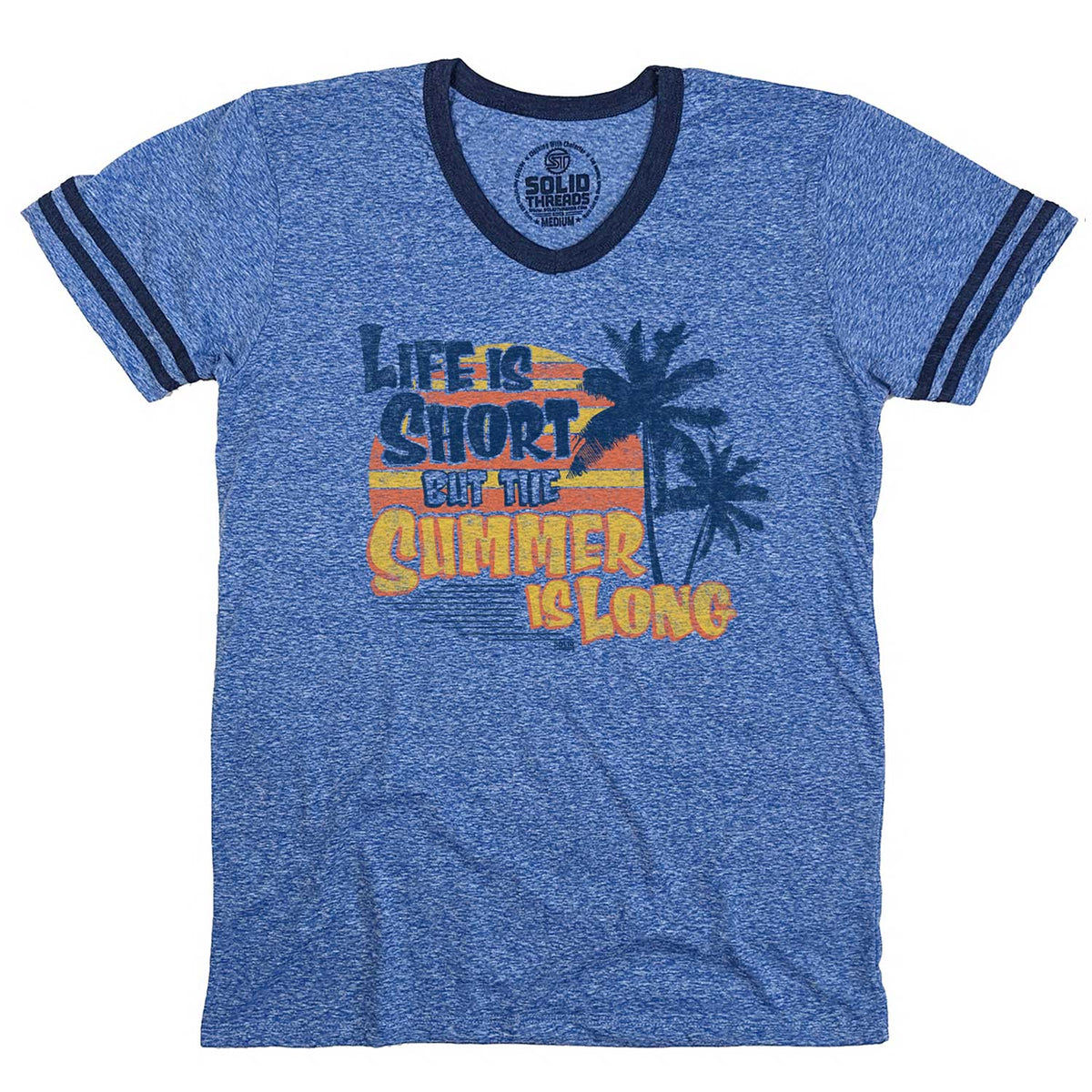 Men&#39;s Life is Short But the Summer is Long Cool Graphic V-neck | Retro Beach T-shirt | Solid Threads