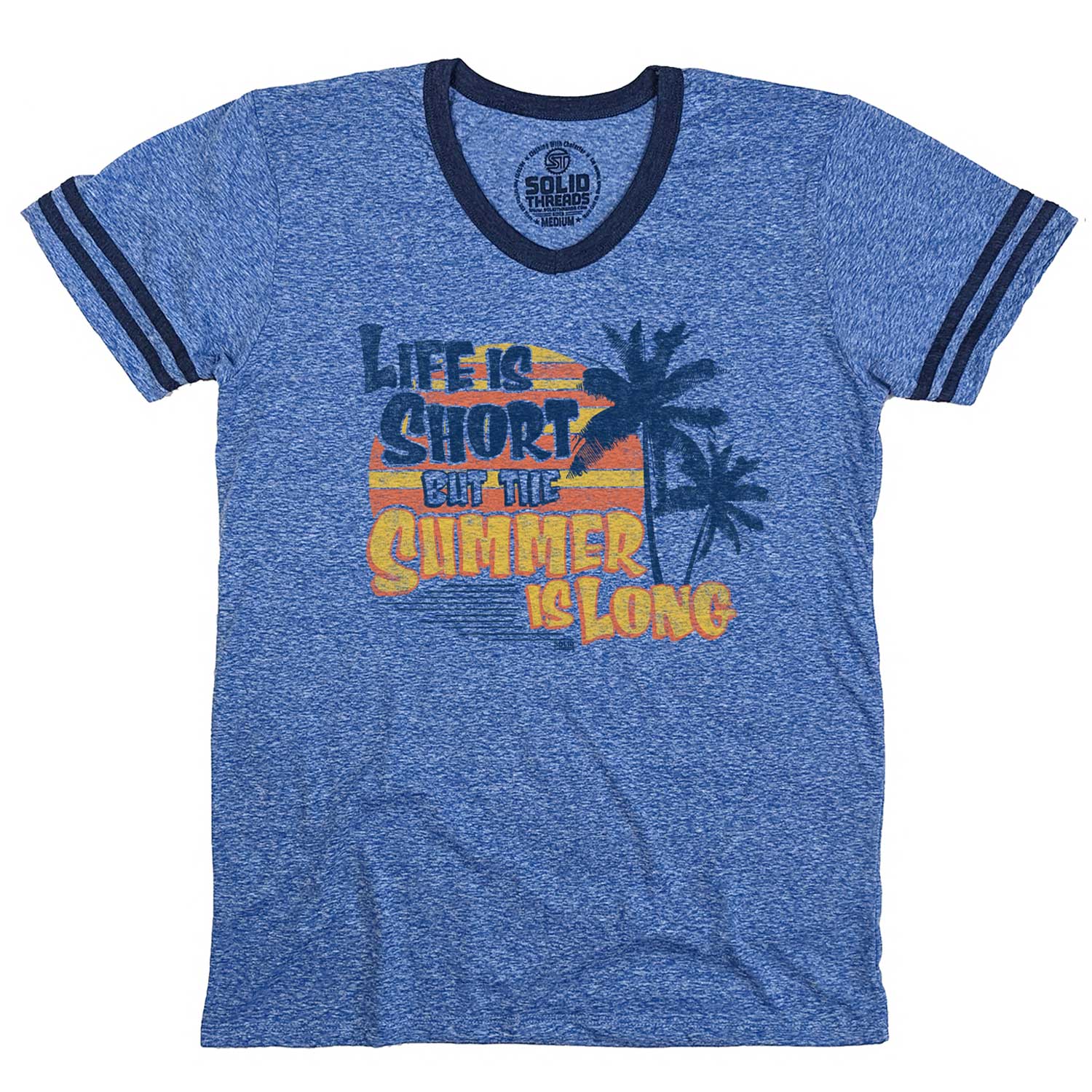 Men's Life is Short But the Summer is Long Cool Graphic V-neck | Retro Beach T-shirt | Solid Threads