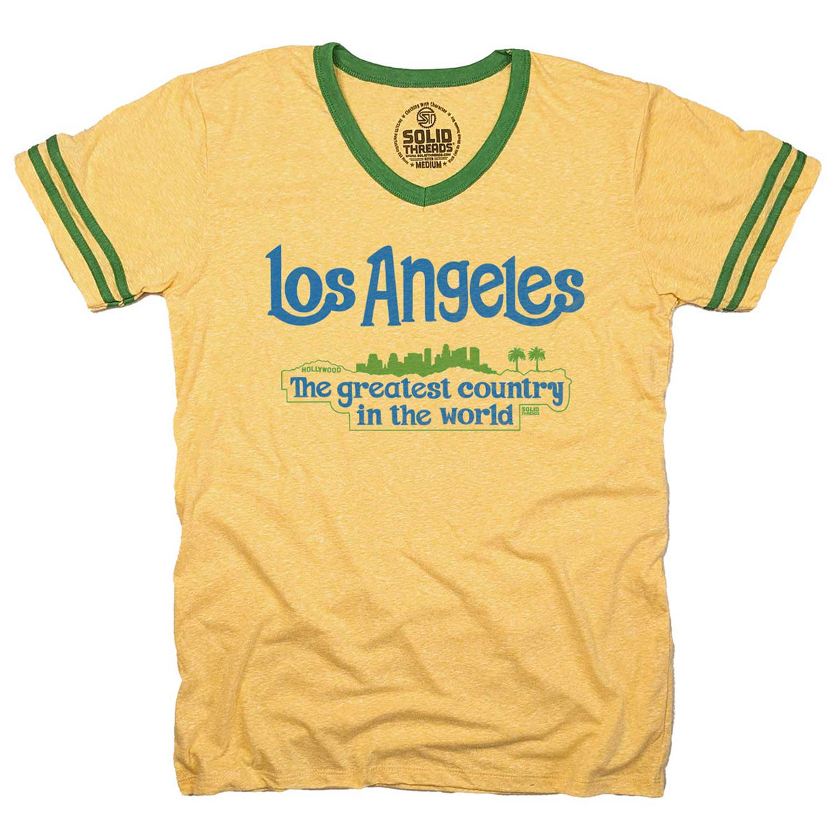 Men&#39;s Los Angeles Greatest Country In the World Vintage Graphic V-Neck Tee | Solid Threads