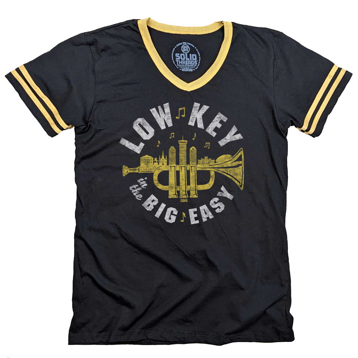 Men's Low Key Big Easy Vintage Graphic V-Neck Tee | Retro Music New Orleans T-Shirt | SOLID THREADS