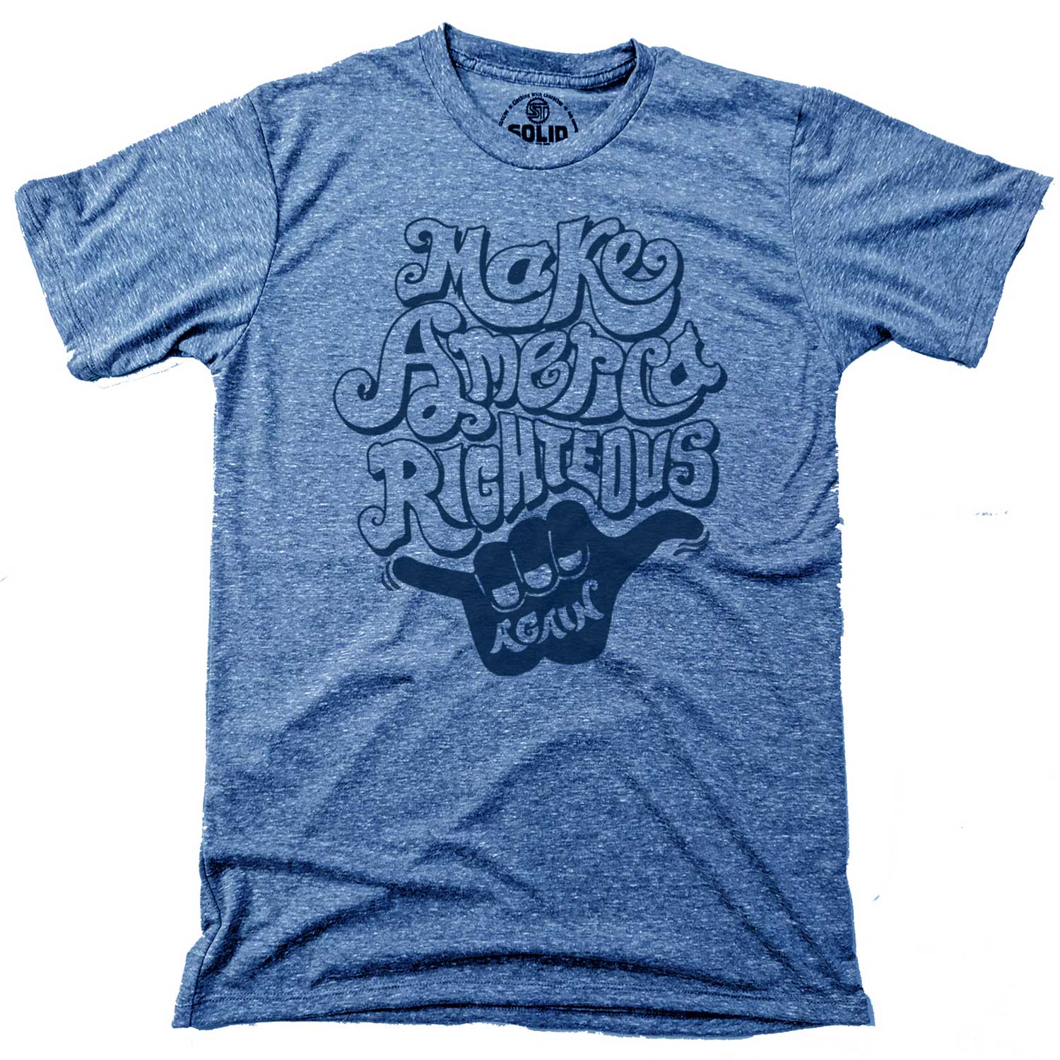 Men's Make America Righteous Again Vintage T-shirt | Cool Hawaiian Shaka Graphic Tee | Solid Threads