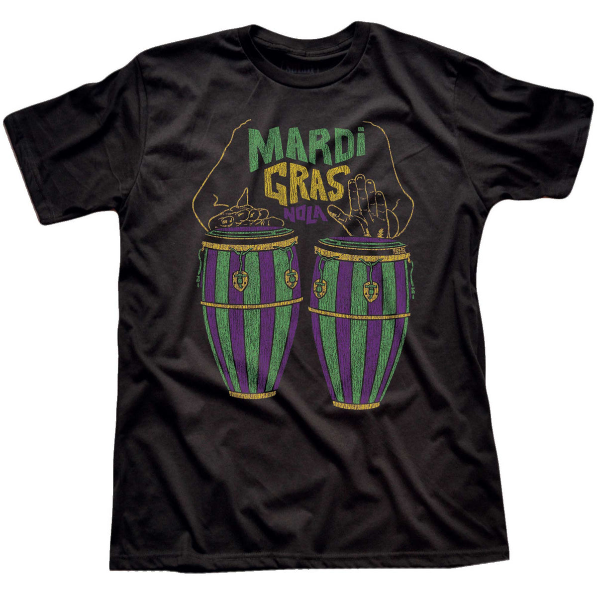 Men&#39;s Retro Mardi Gras Drums Vintage Graphic Tee | Cool New Orleans Music T-Shirt | SOLID THREADS