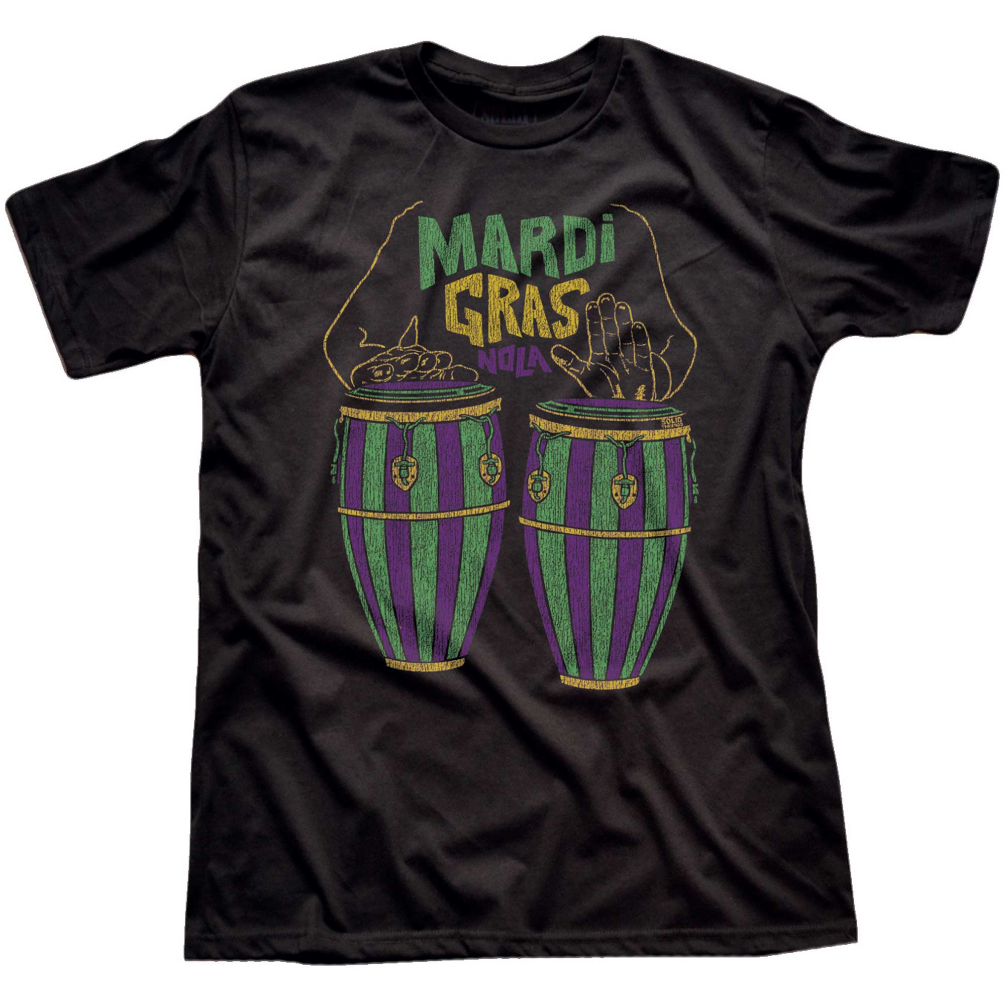 Men's Retro Mardi Gras Drums Vintage Graphic Tee | Cool New Orleans Music T-Shirt | SOLID THREADS