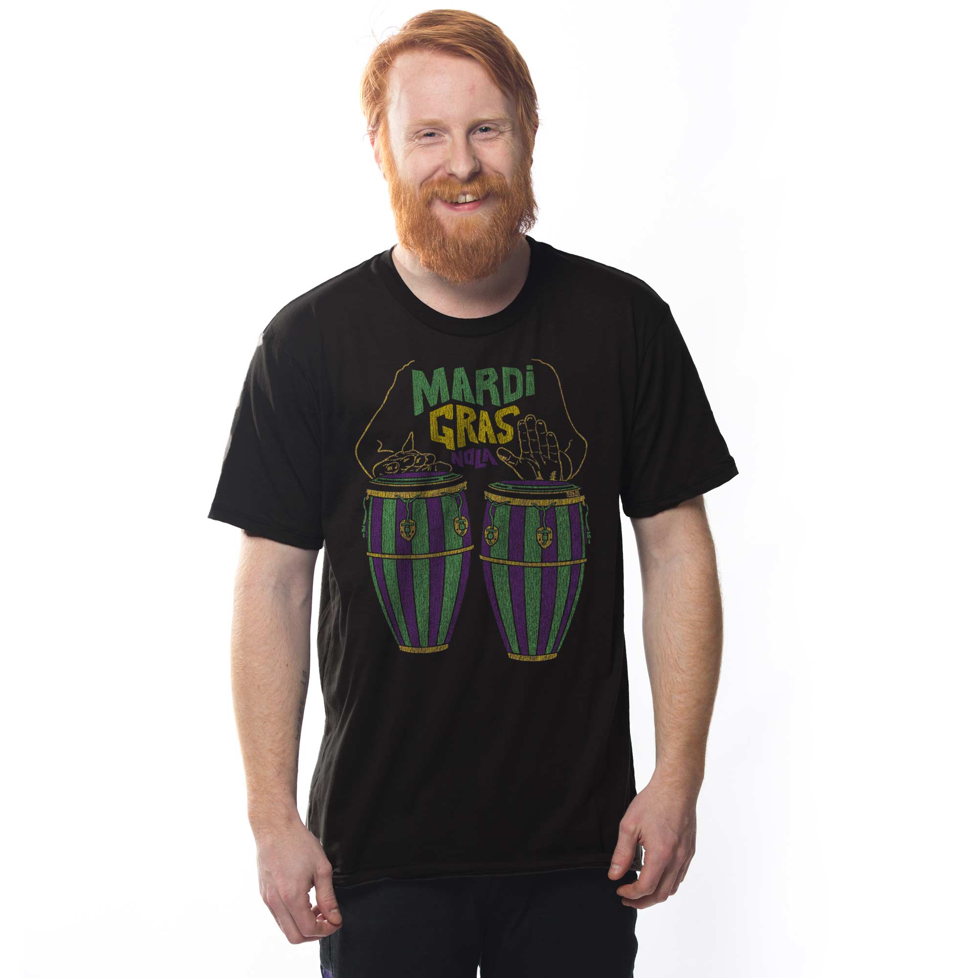 Mardi Gras Drums Cool Graphic T-Shirt Vintage Nola Music Tee