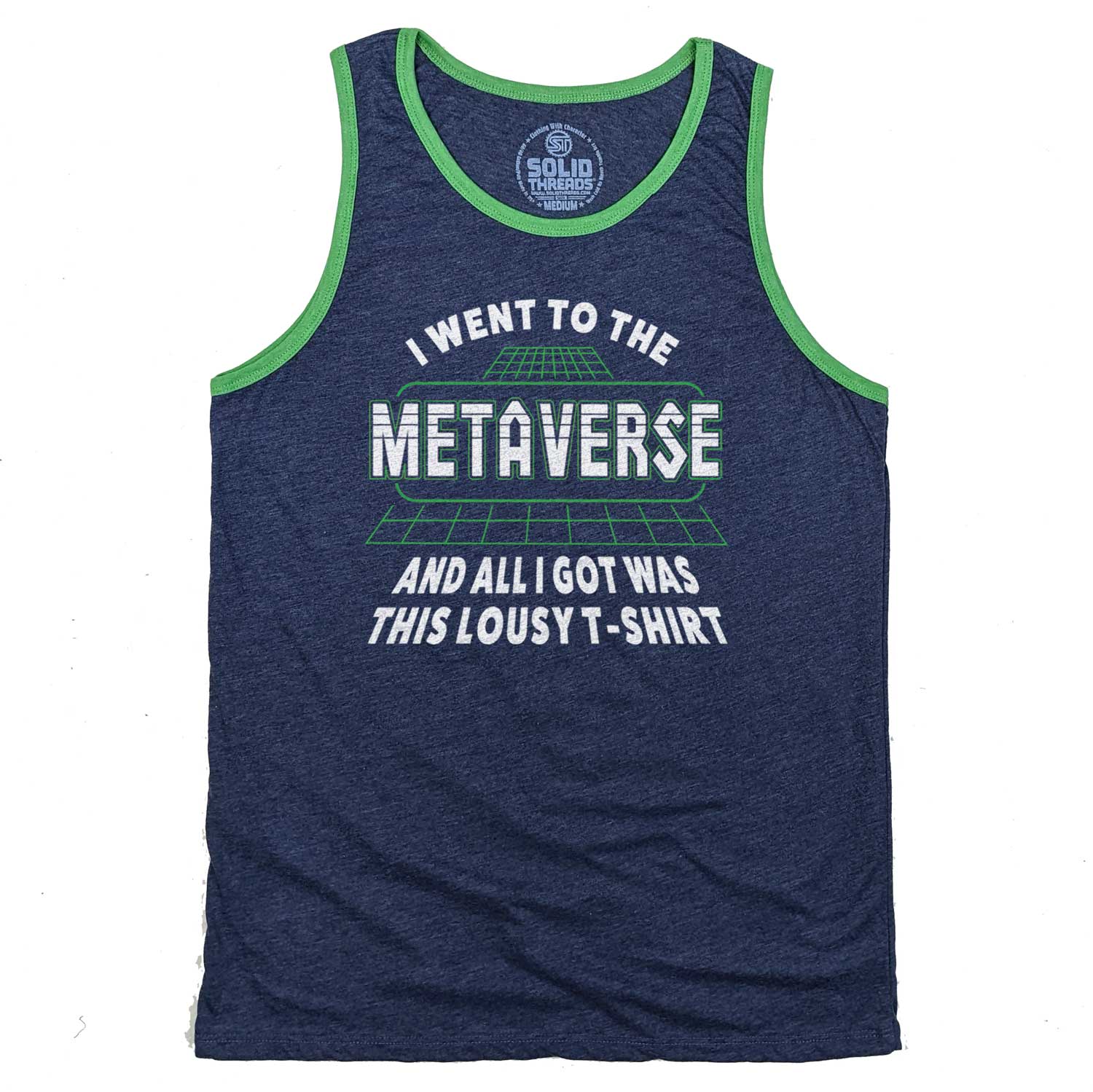 Men's Went to the Metaverse Funny Graphic Tank Top | Retro Lousy Sleeveless Shirt | Solid Threads