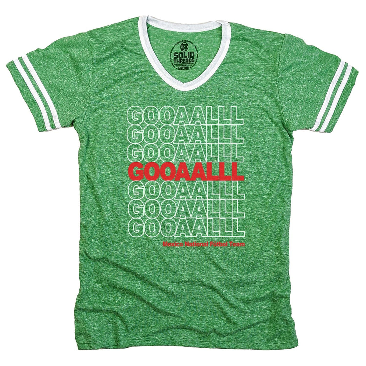 Men&#39;s Mexico Soccer Gooaalll Graphic V-Neck Tee | Retro Football World Cup T-Shirt | SOLID THREADS