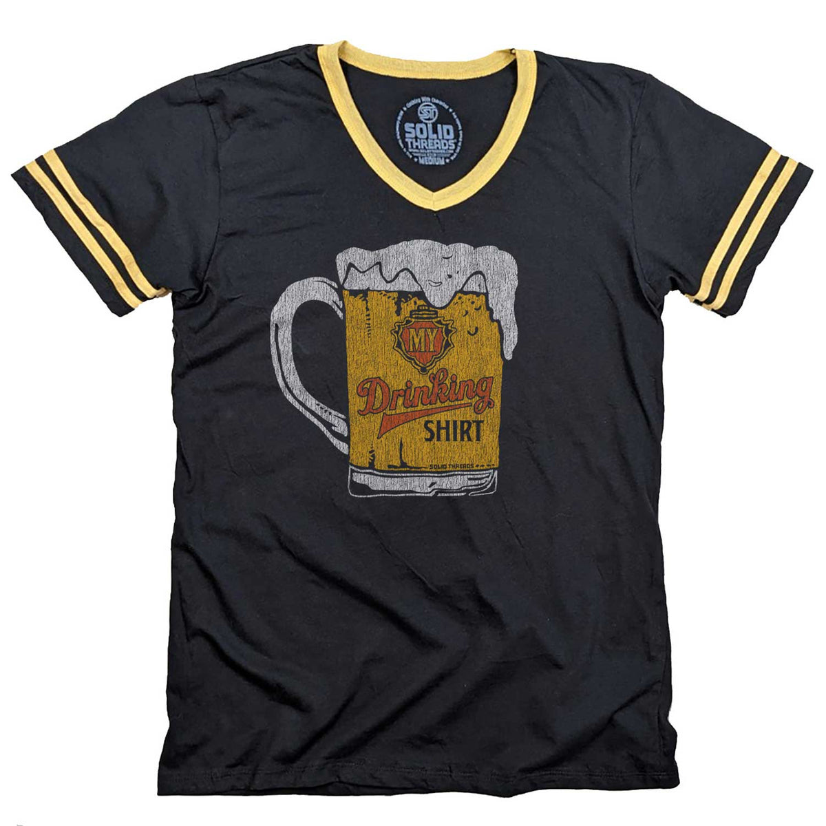 Men&#39;s My Drinking Shirt Vintage Graphic V-Neck Tee | Funny Beer T-shirt | Solid Threads