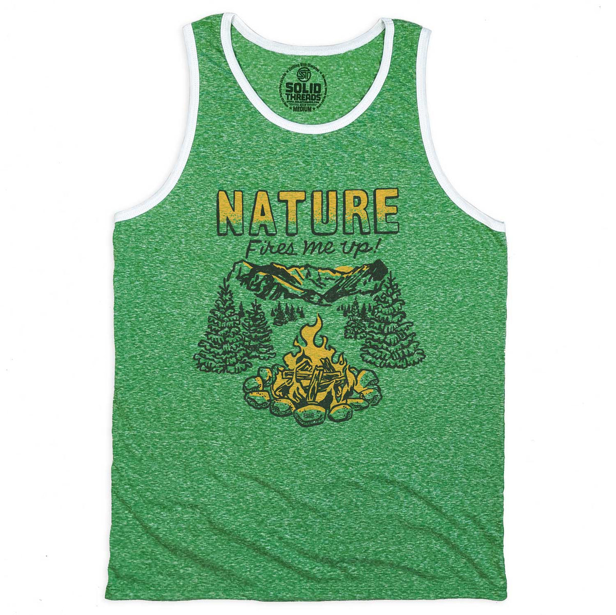 Men&#39;s Nature Fires Me Up Vintage Graphic Tank Top | Retro Camping T-shirt | Solid Threads