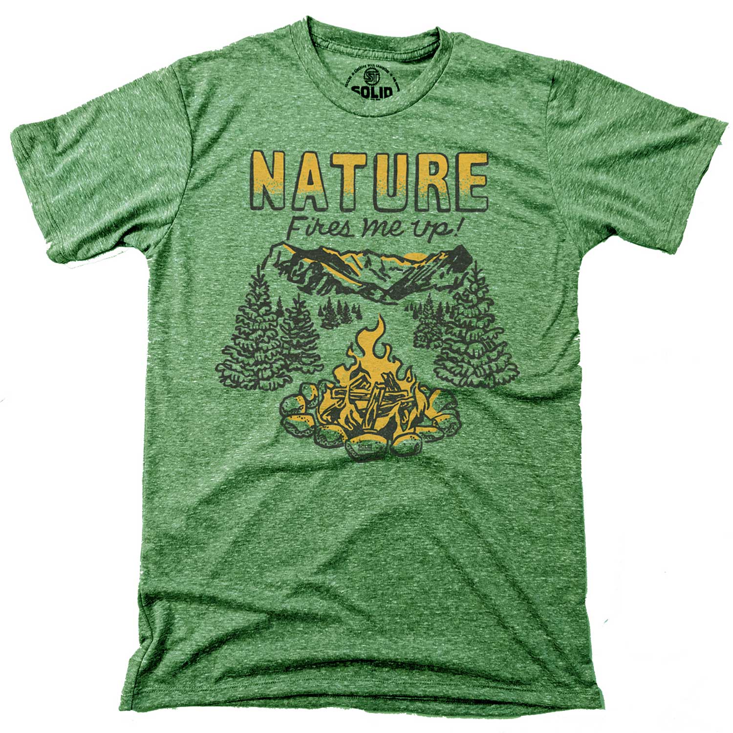 Men's Nature Fires Me Up Retro Camping Graphic Tee | Funny Outdoors Triblend T-Shirt | Solid Threads