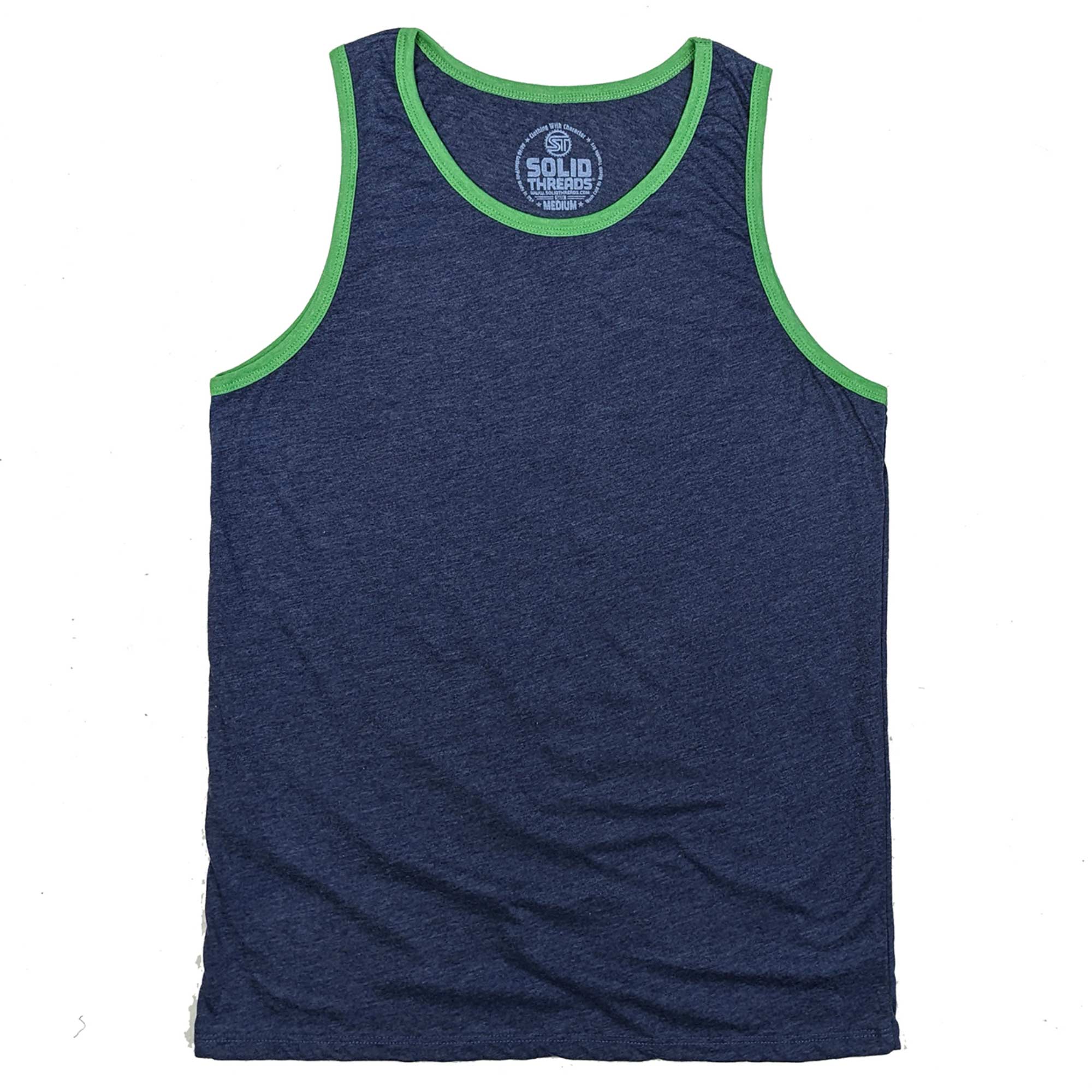 Men's Solid Threads Retro Ringer Tank Top Triblend Navy/Kelly | Vintage Inspired USA Made Tank Top
