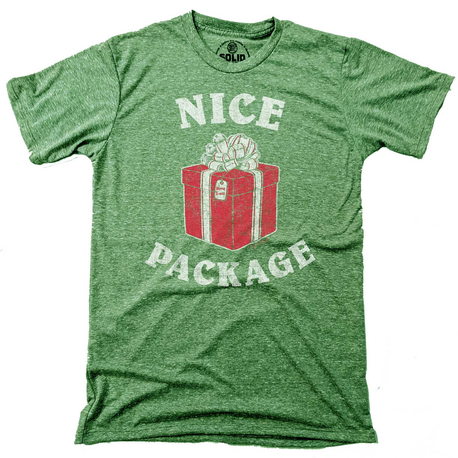 Men's Nice Package Vintage Graphic T-Shirt | Funny Christmas Party Gift Tee | Solid Threads