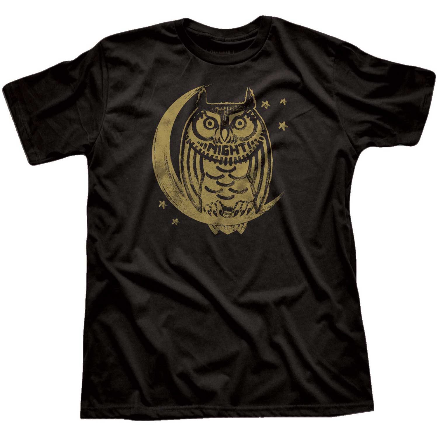 Men's Night Owl Cool Bird Watching Graphic Tee | Vintage Insomnia Black T-shirt | Solid Threads
